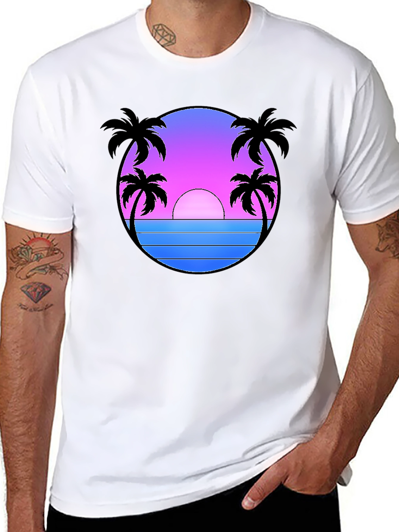 Camiseta Negra Estampado Sunset Palm Beach