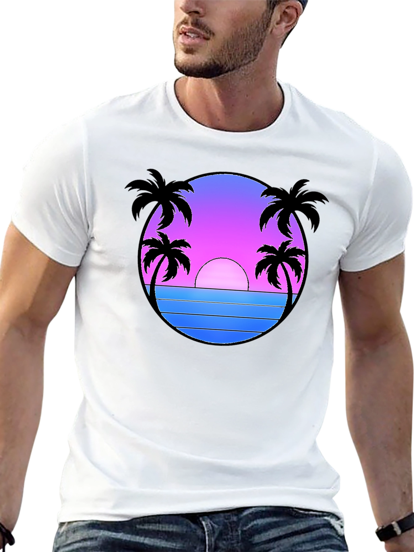 Camiseta Negra Estampado Sunset Palm Beach