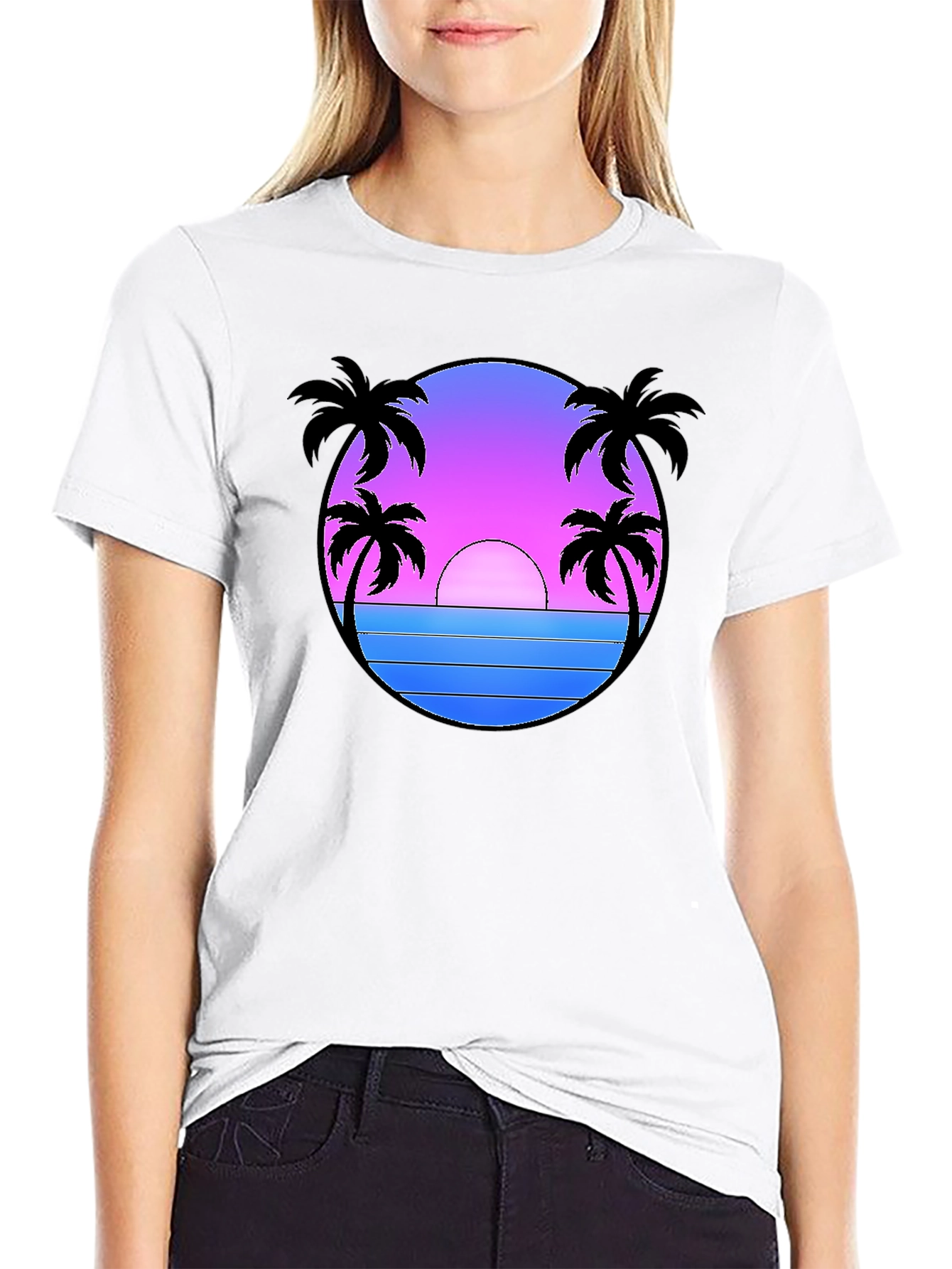 Camiseta Negra Estampado Sunset Palm Beach