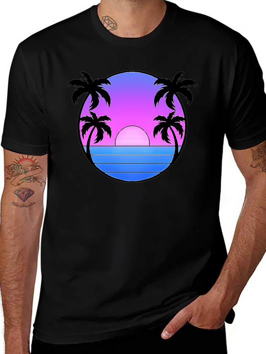 Camiseta Negra Estampado Sunset Palm Beach