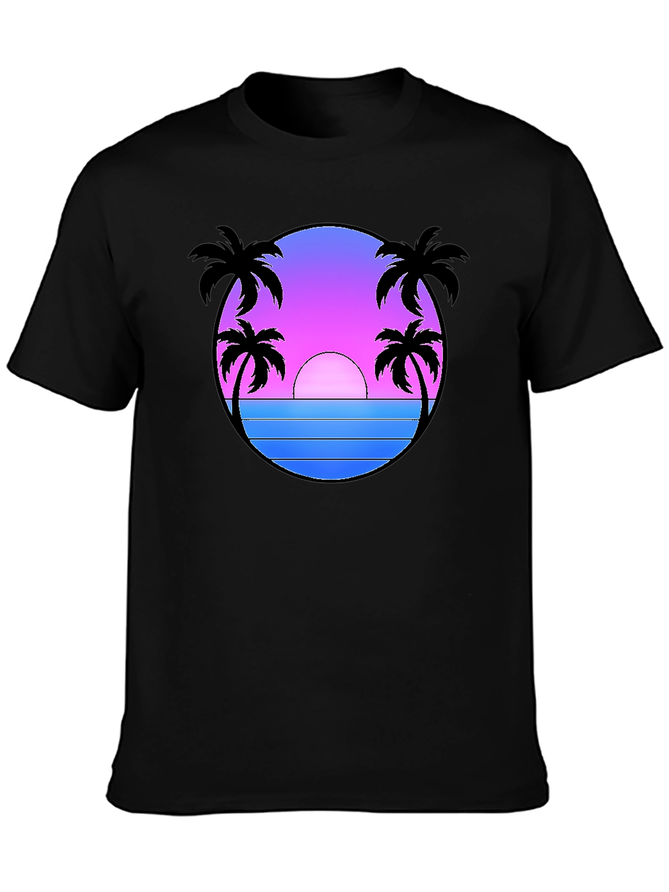 Camiseta Negra Estampado Sunset Palm Beach