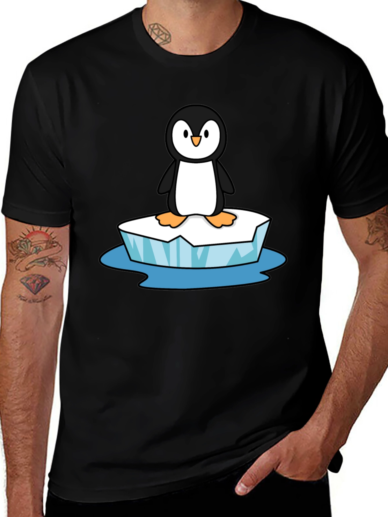 Camiseta Negra con Pingüino en Hielo