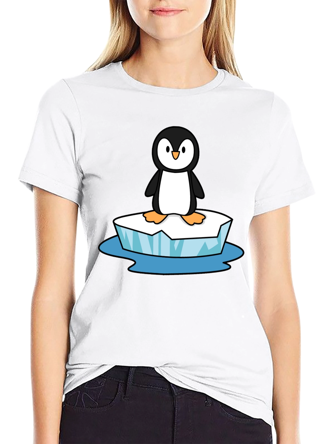 Camiseta Negra con Pingüino en Hielo