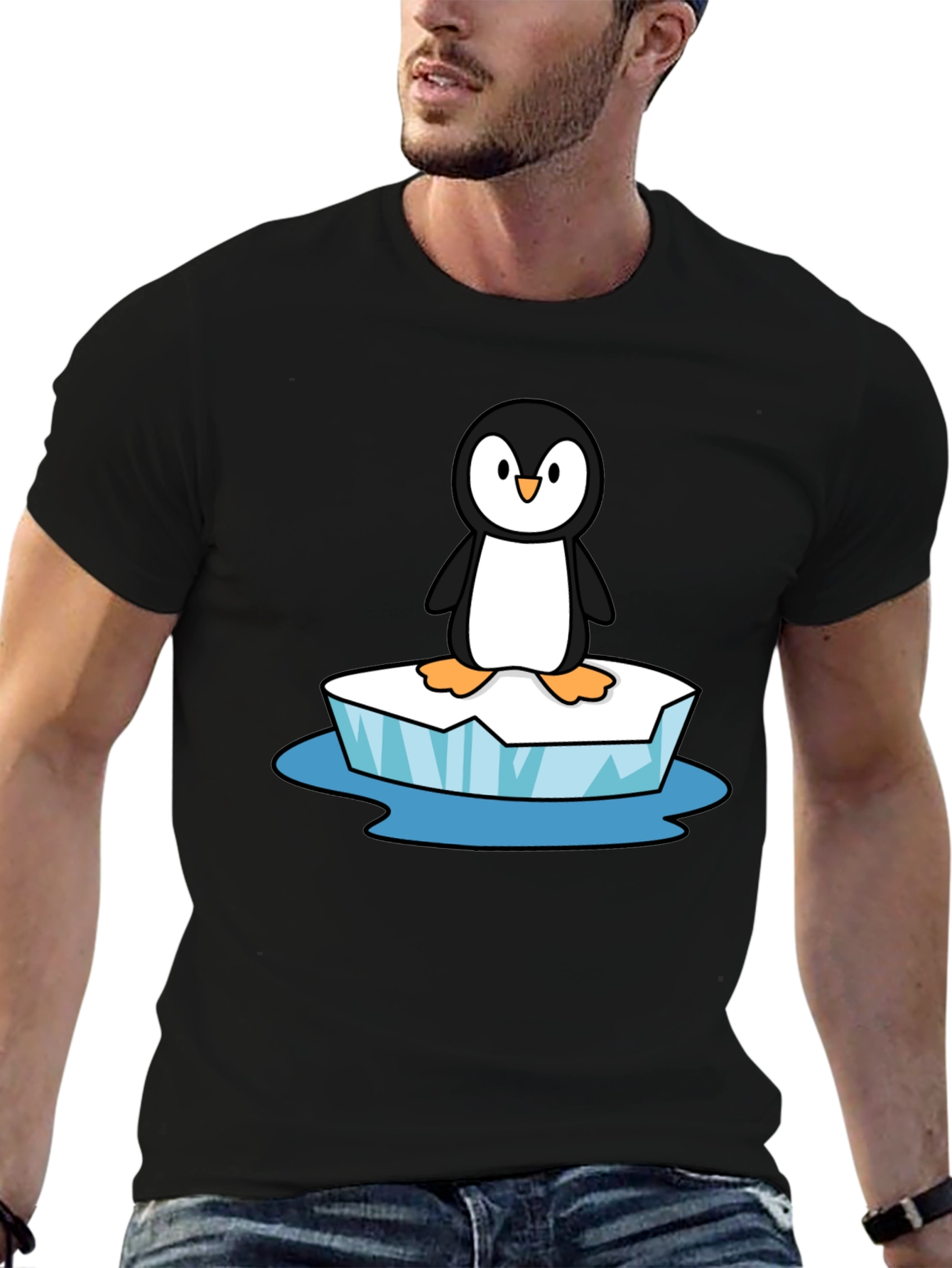 Camiseta Negra con Pingüino en Hielo