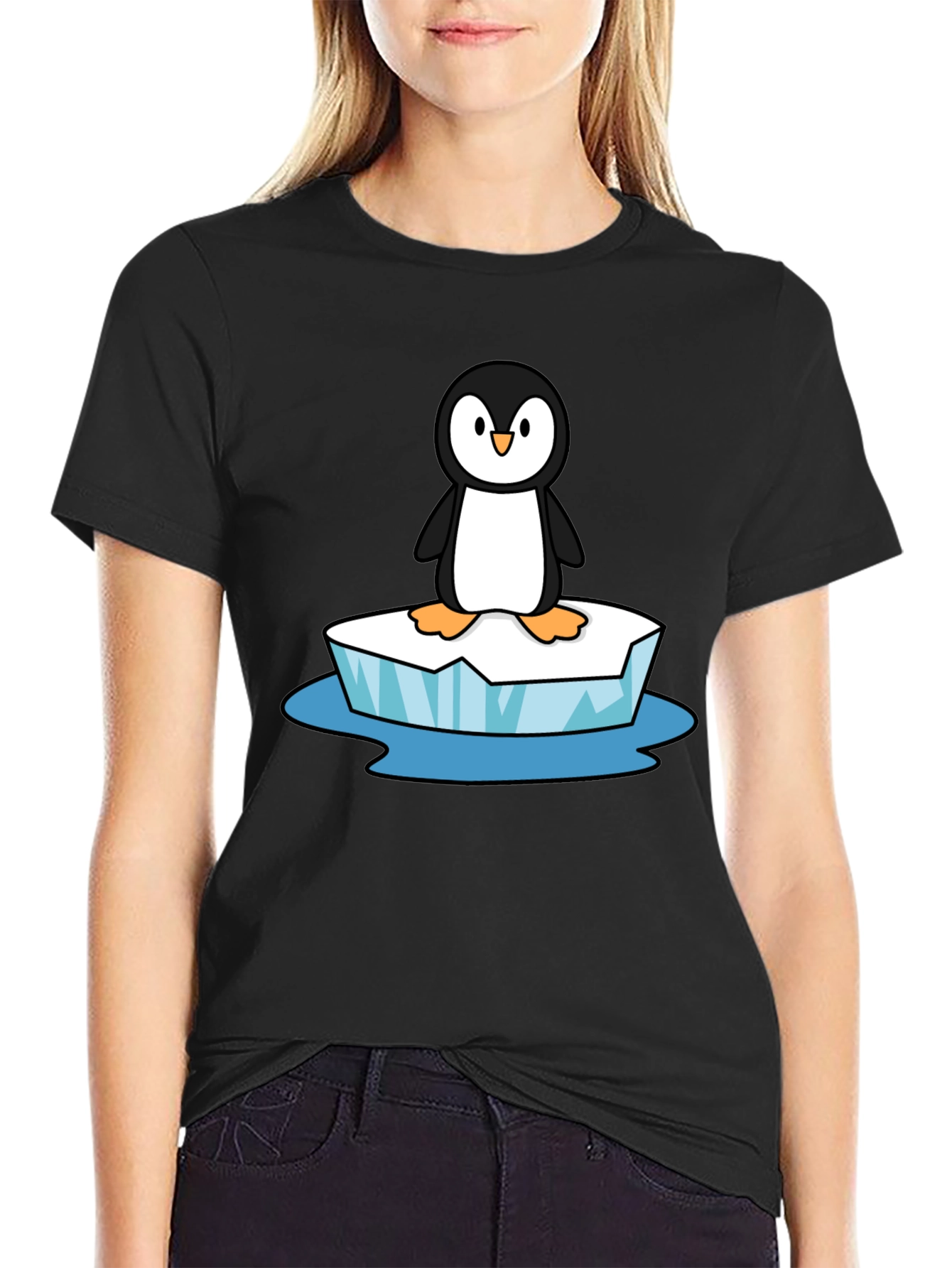 Camiseta Negra con Pingüino en Hielo
