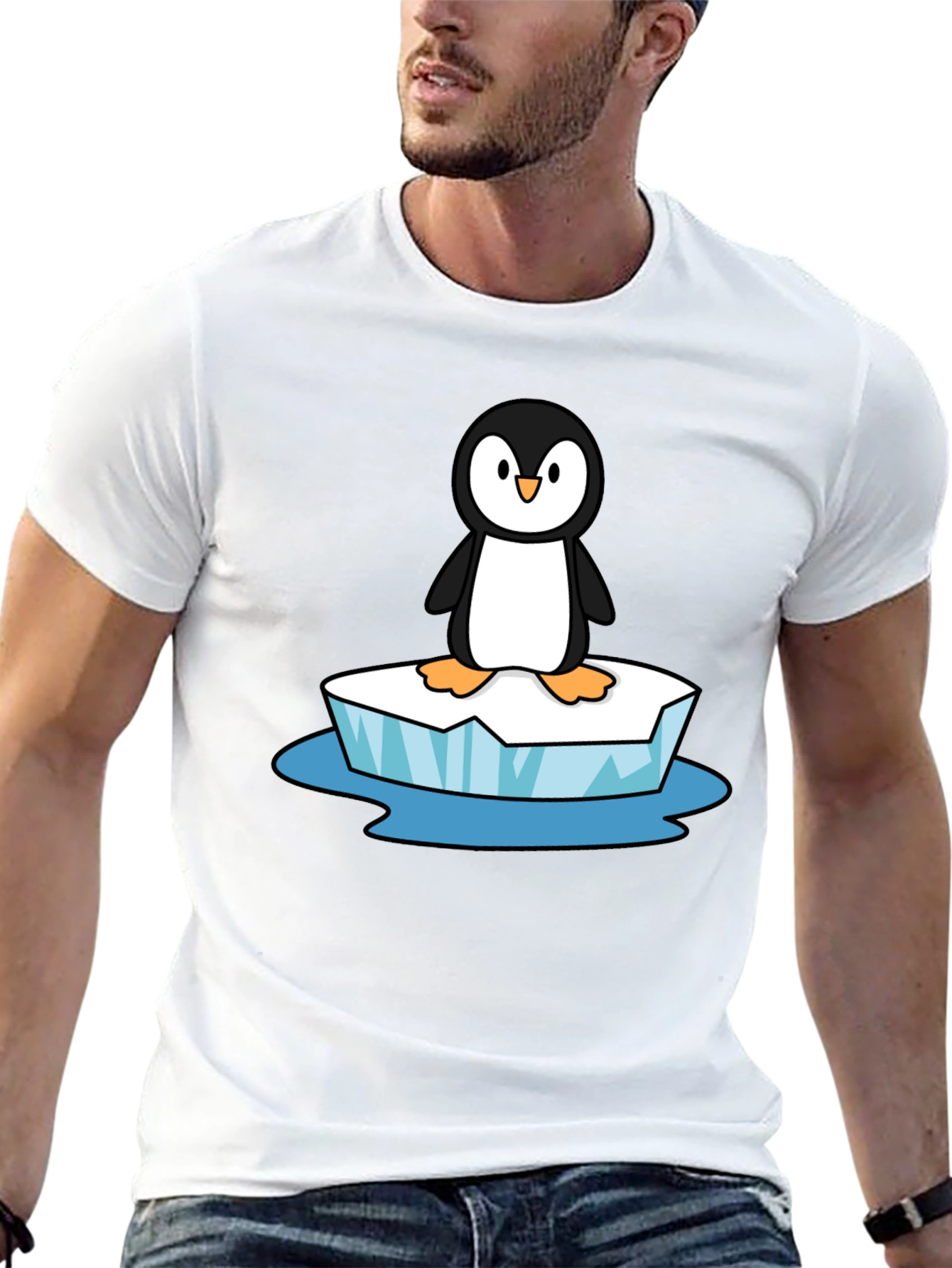 Camiseta Negra con Pingüino en Hielo