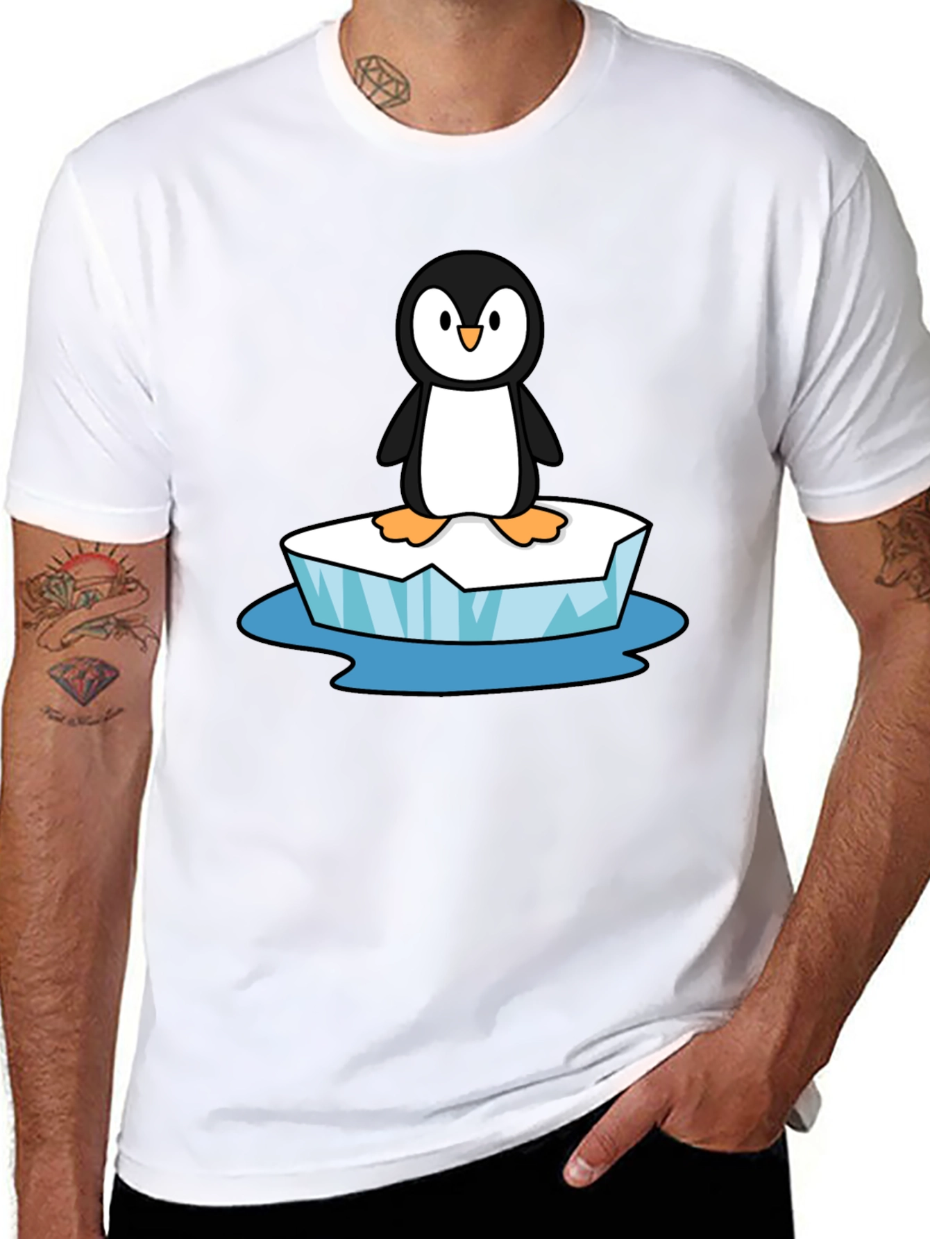 Camiseta Negra con Pingüino en Hielo
