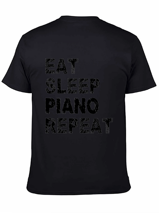 Camiseta Negra Eat Sleep Piano Repeat