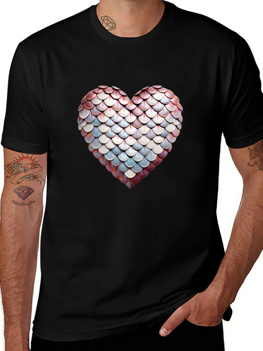 Camiseta Negra con Diseño de Corazón Escamas