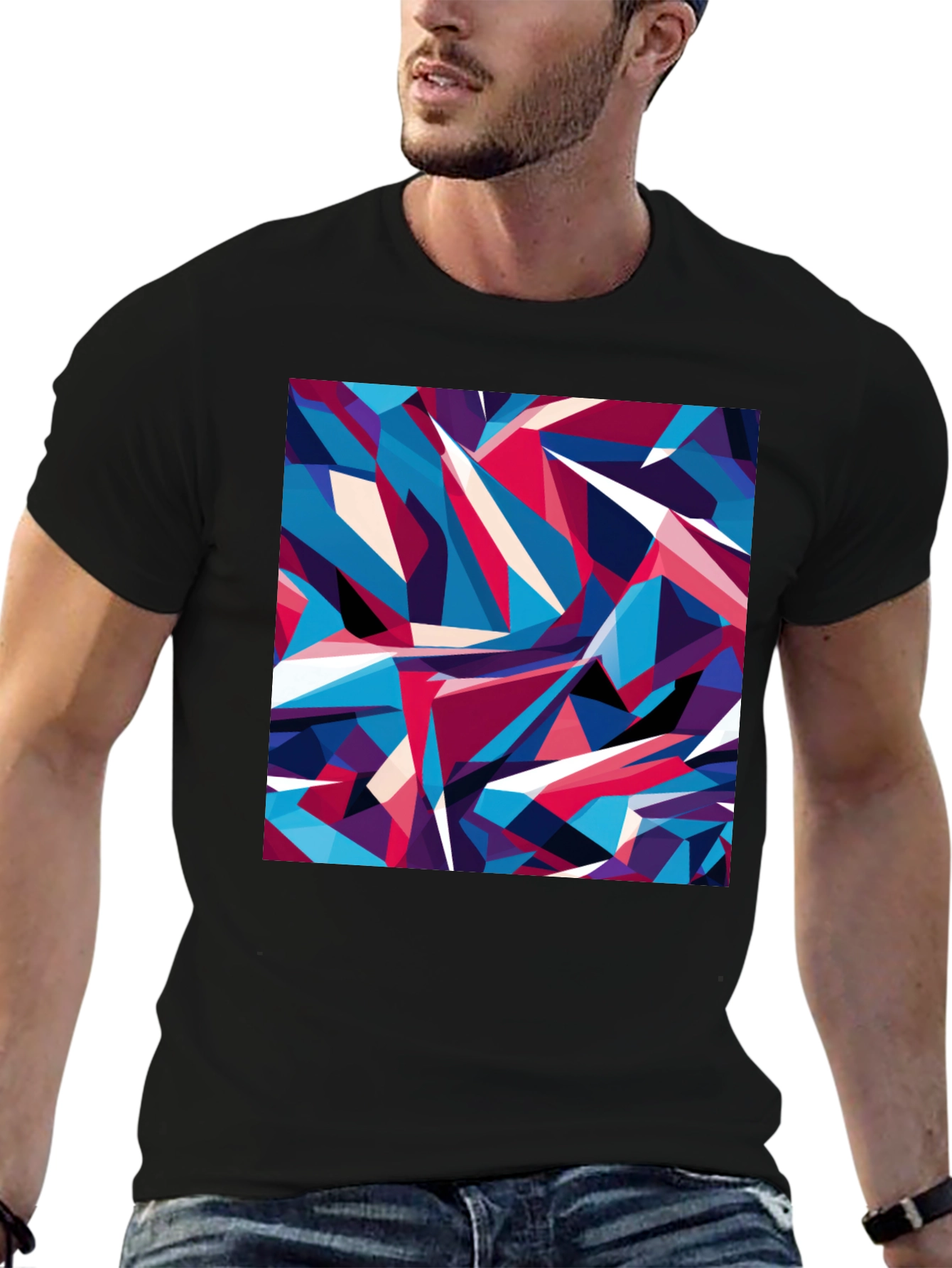 Camiseta Negra Estampado Geométrico Abstracto