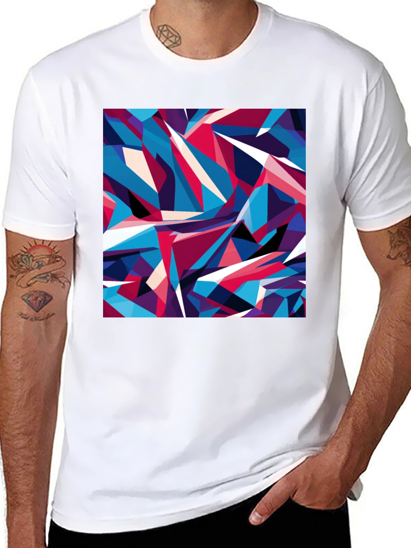 Camiseta Negra Estampado Geométrico Abstracto