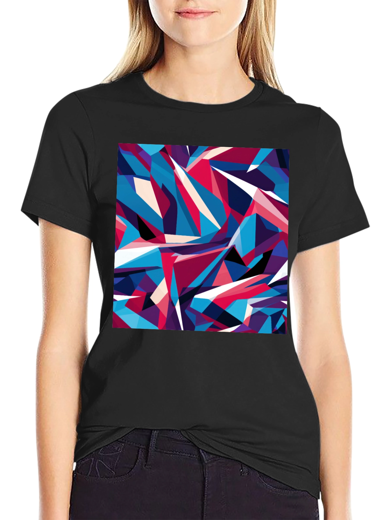 Camiseta Negra Estampado Geométrico Abstracto