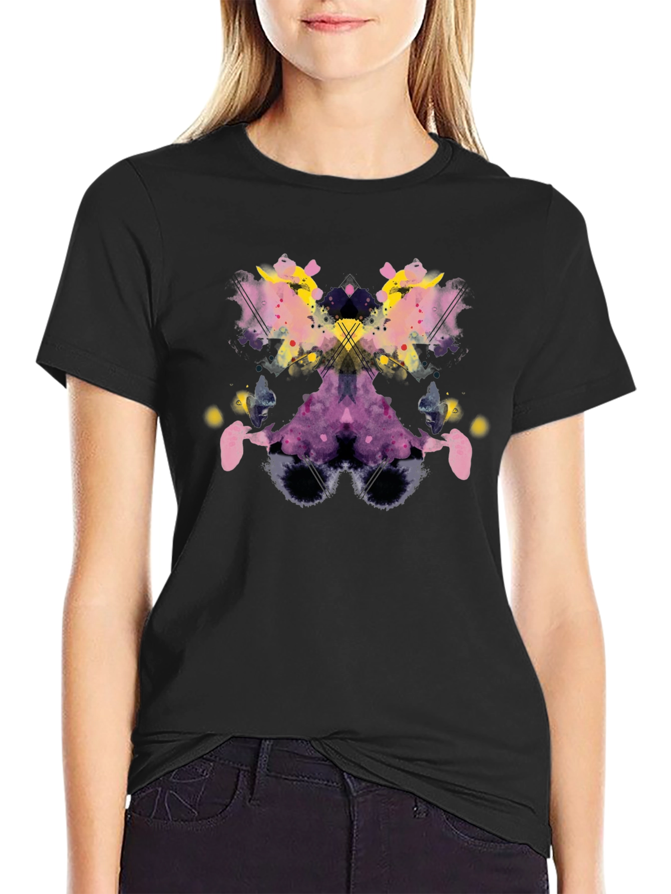 Camiseta Negra con Estampado Abstracto Rorschach