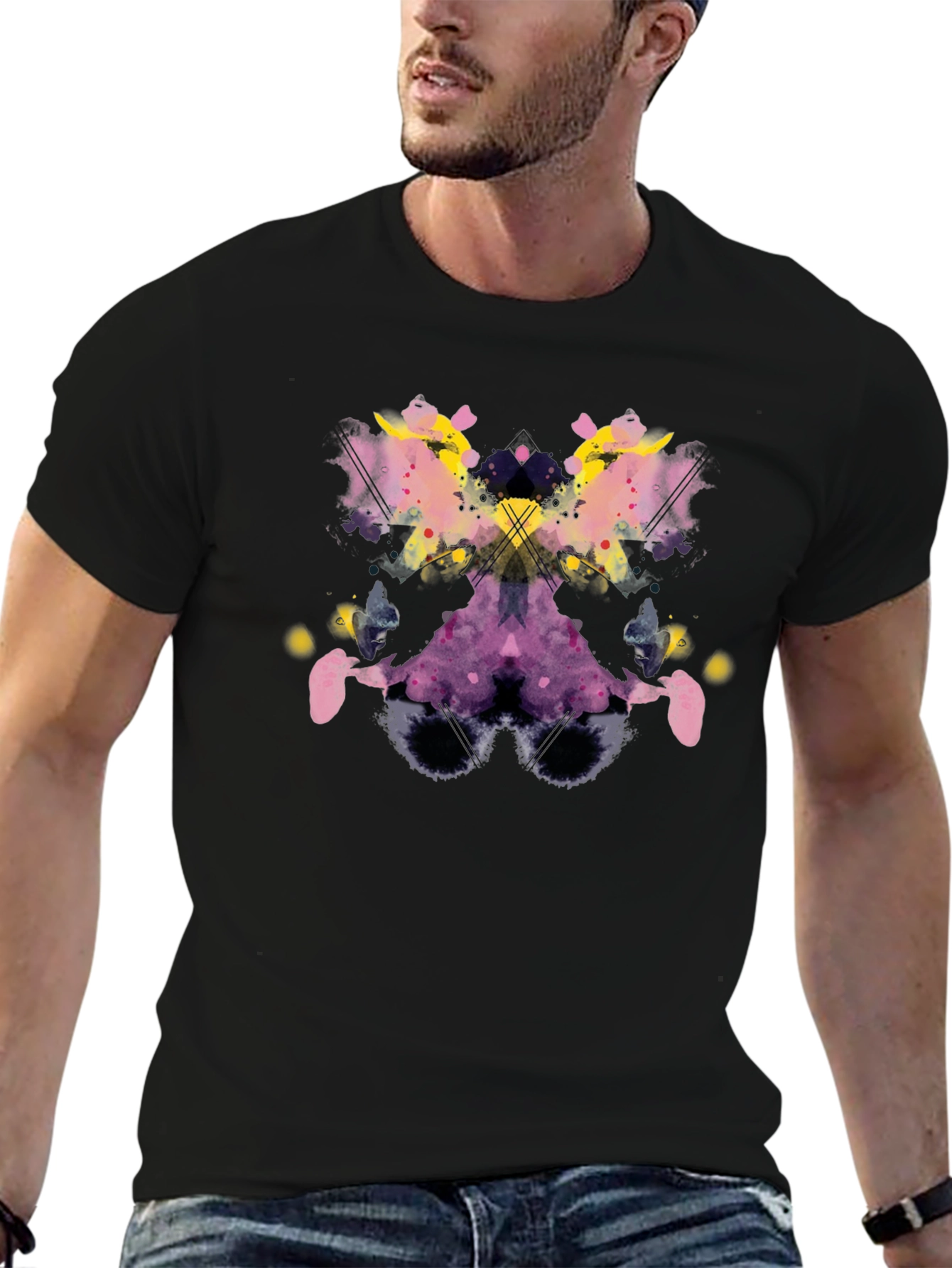Camiseta Negra con Estampado Abstracto Rorschach