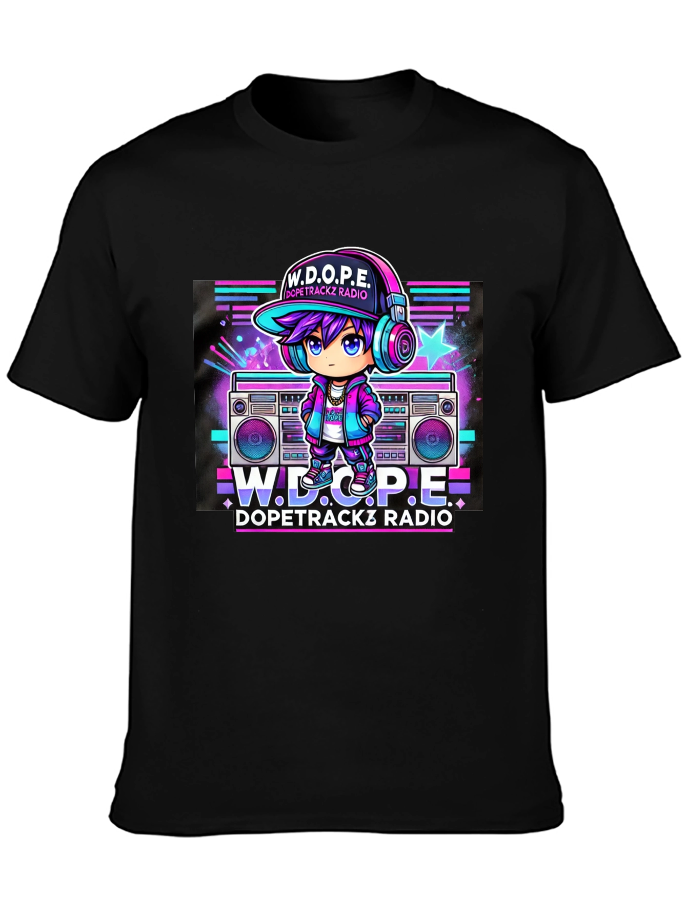 Camiseta Negra Estilo Retro W.D.O.P.E. DopeTrackz Radio