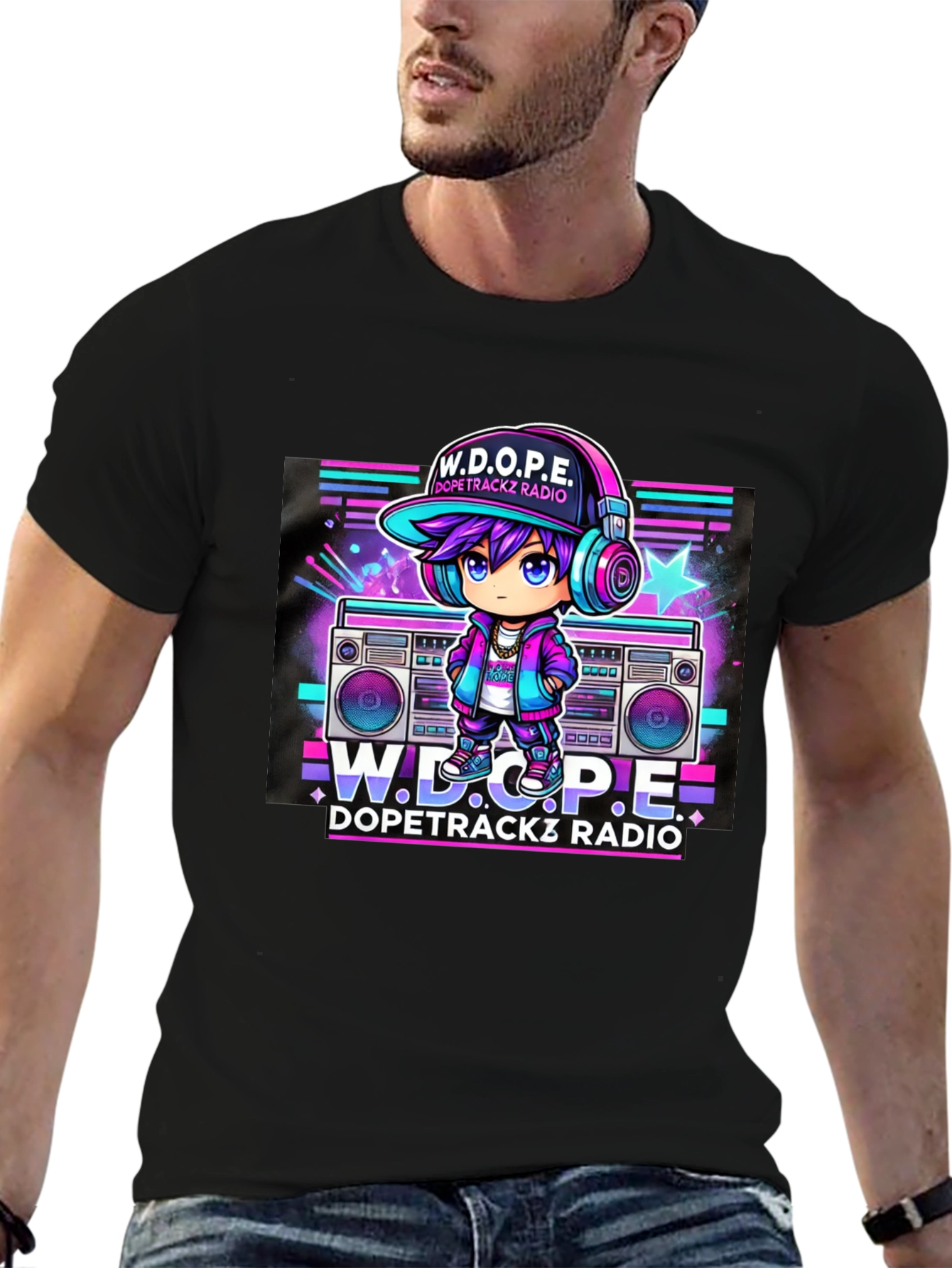 Camiseta Negra Estilo Retro W.D.O.P.E. DopeTrackz Radio