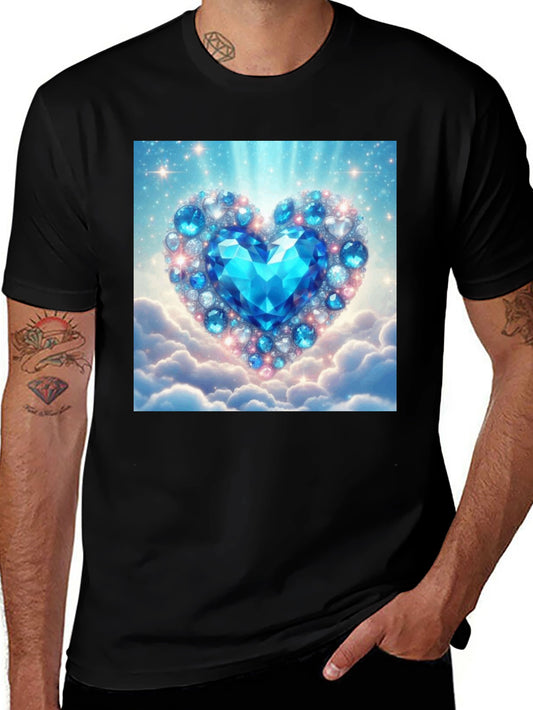 Camiseta Negra con Corazón de Diamante Azul