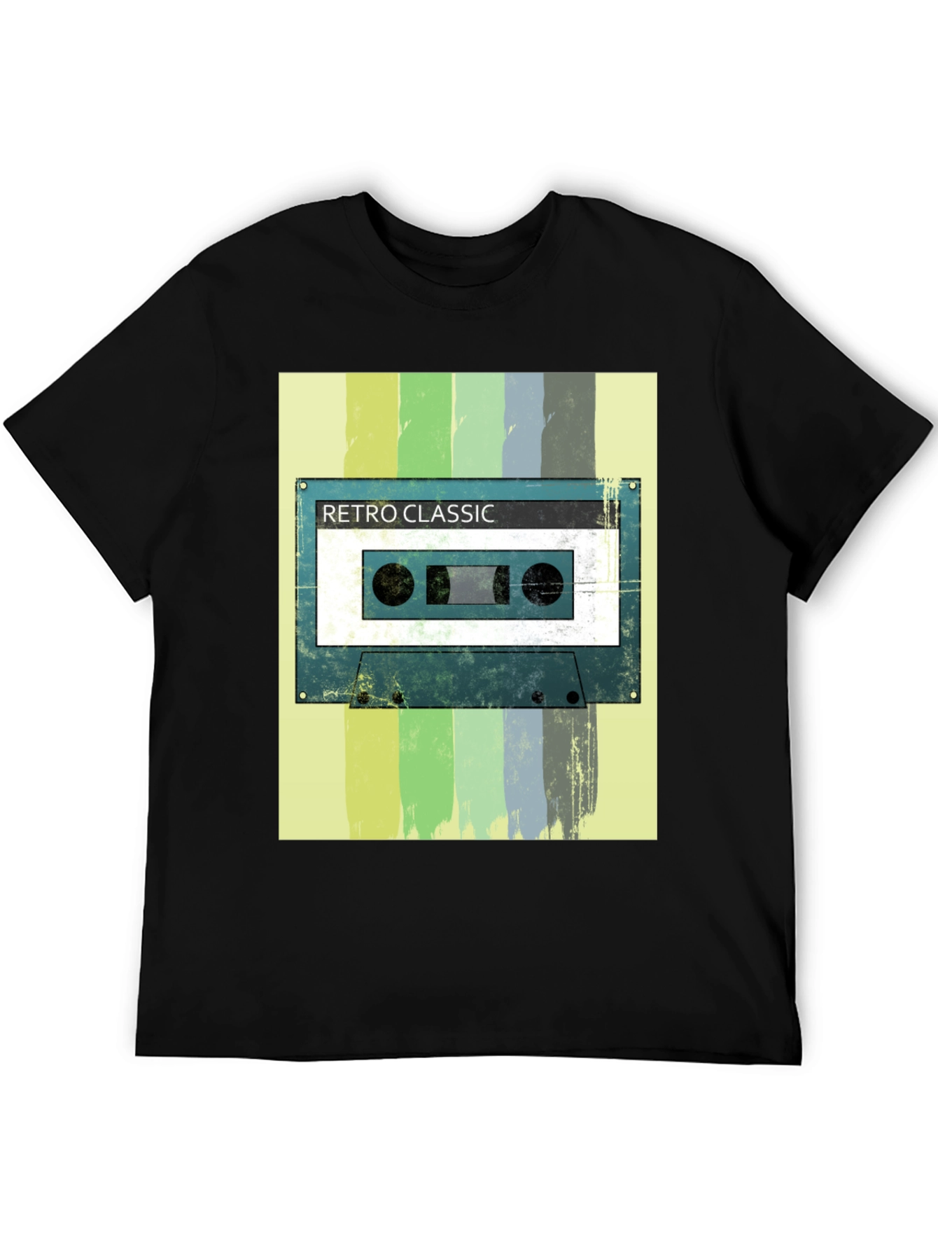 Camiseta Negra con Diseño Retro de Cassette Clásico