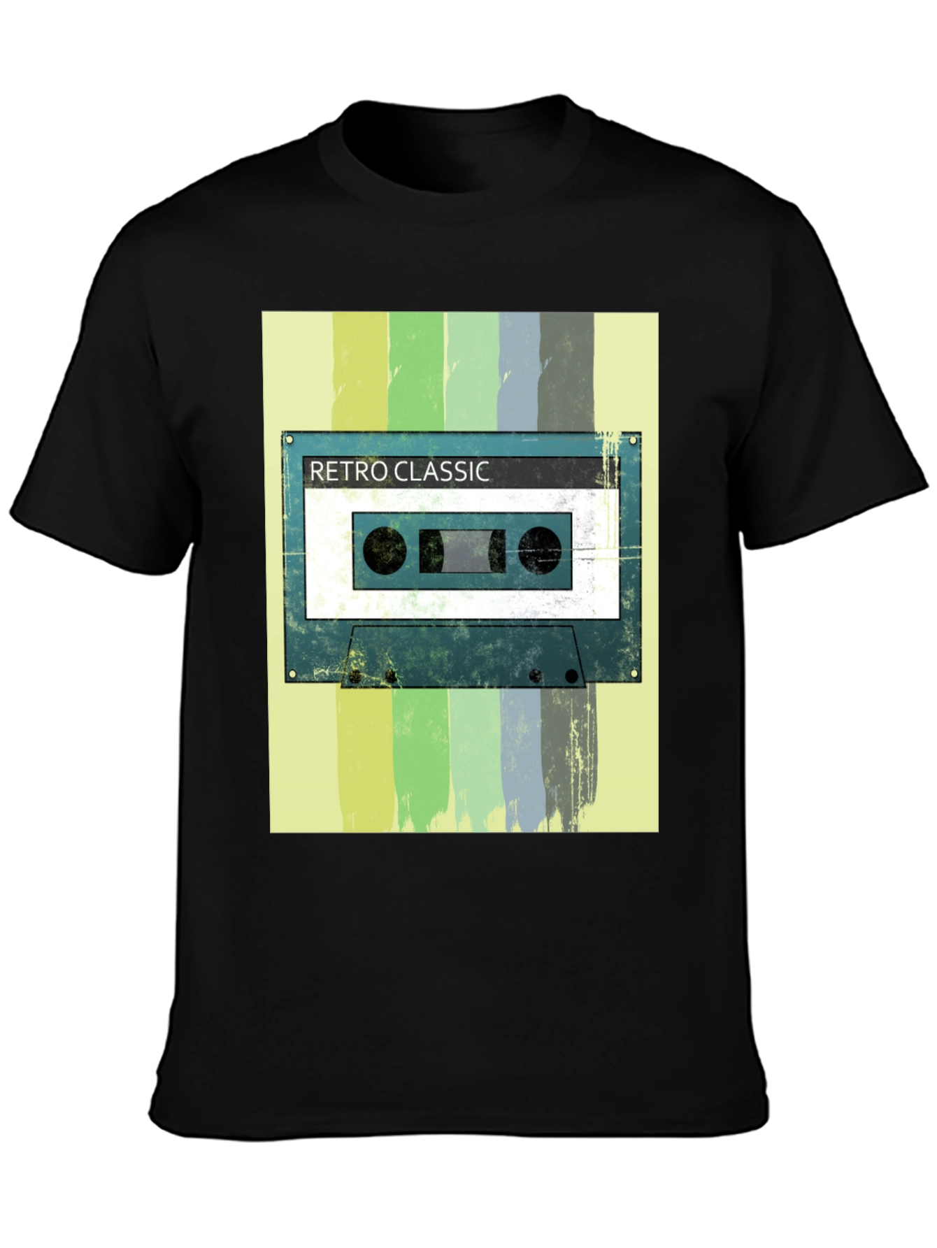 Camiseta Negra con Diseño Retro de Cassette Clásico