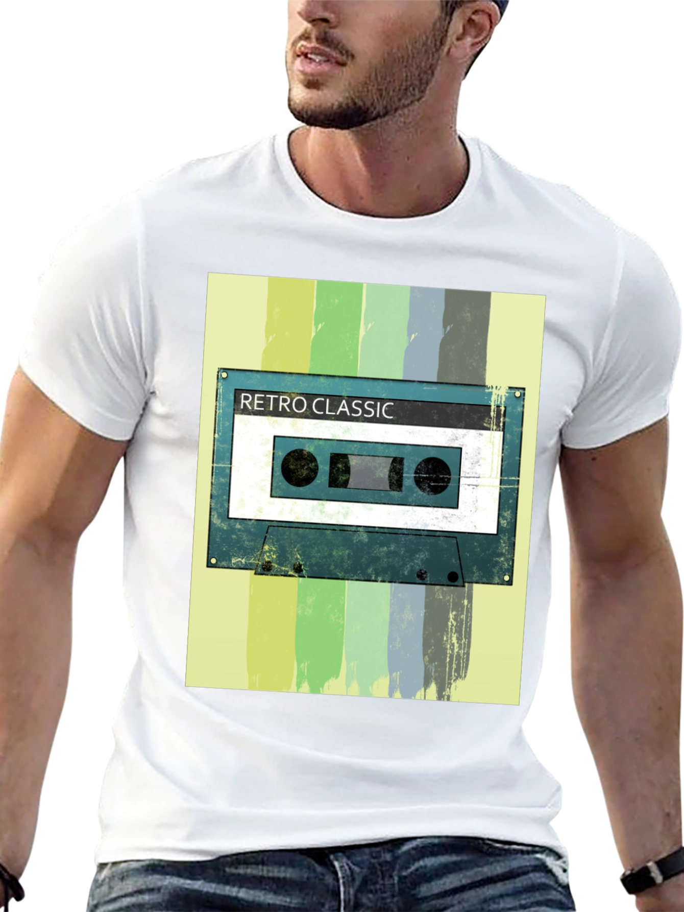Camiseta Negra con Diseño Retro de Cassette Clásico