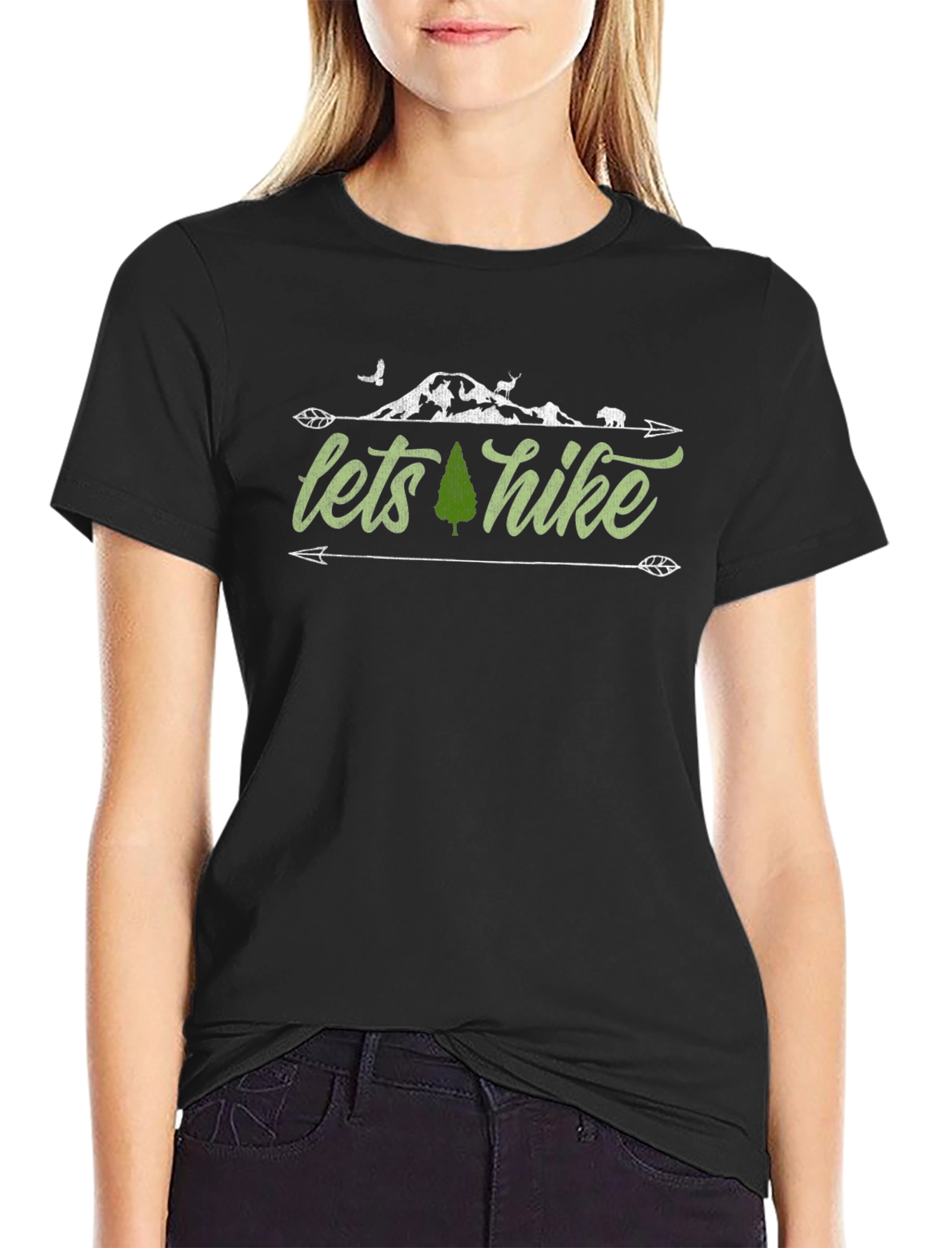 Camiseta Negra Lets Hike Diseño Naturaleza