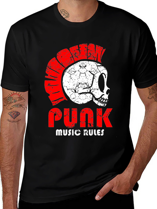 Camiseta Punk Rock con Calavera y Cresta Roja