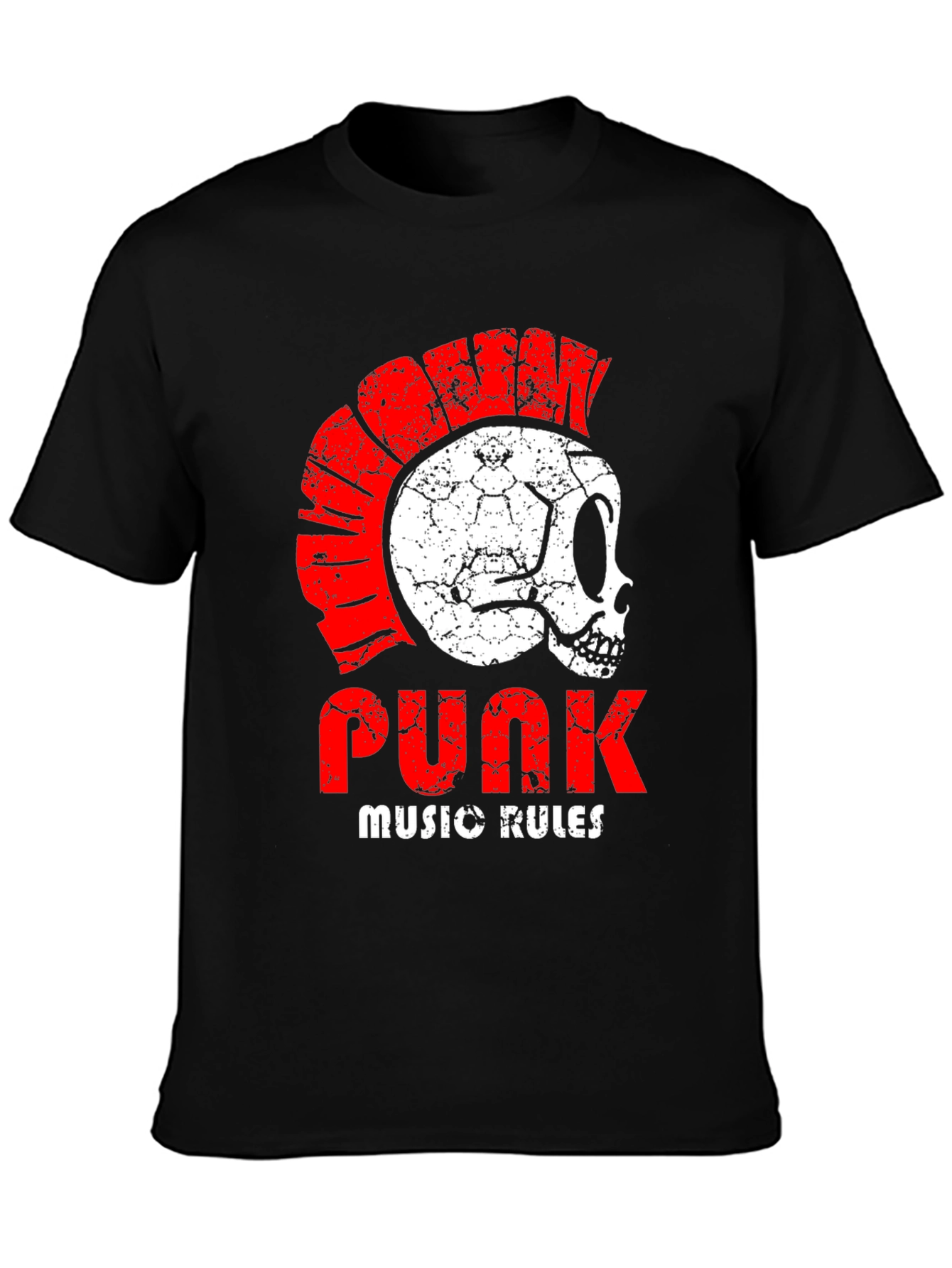 Camiseta Punk Rock con Calavera y Cresta Roja