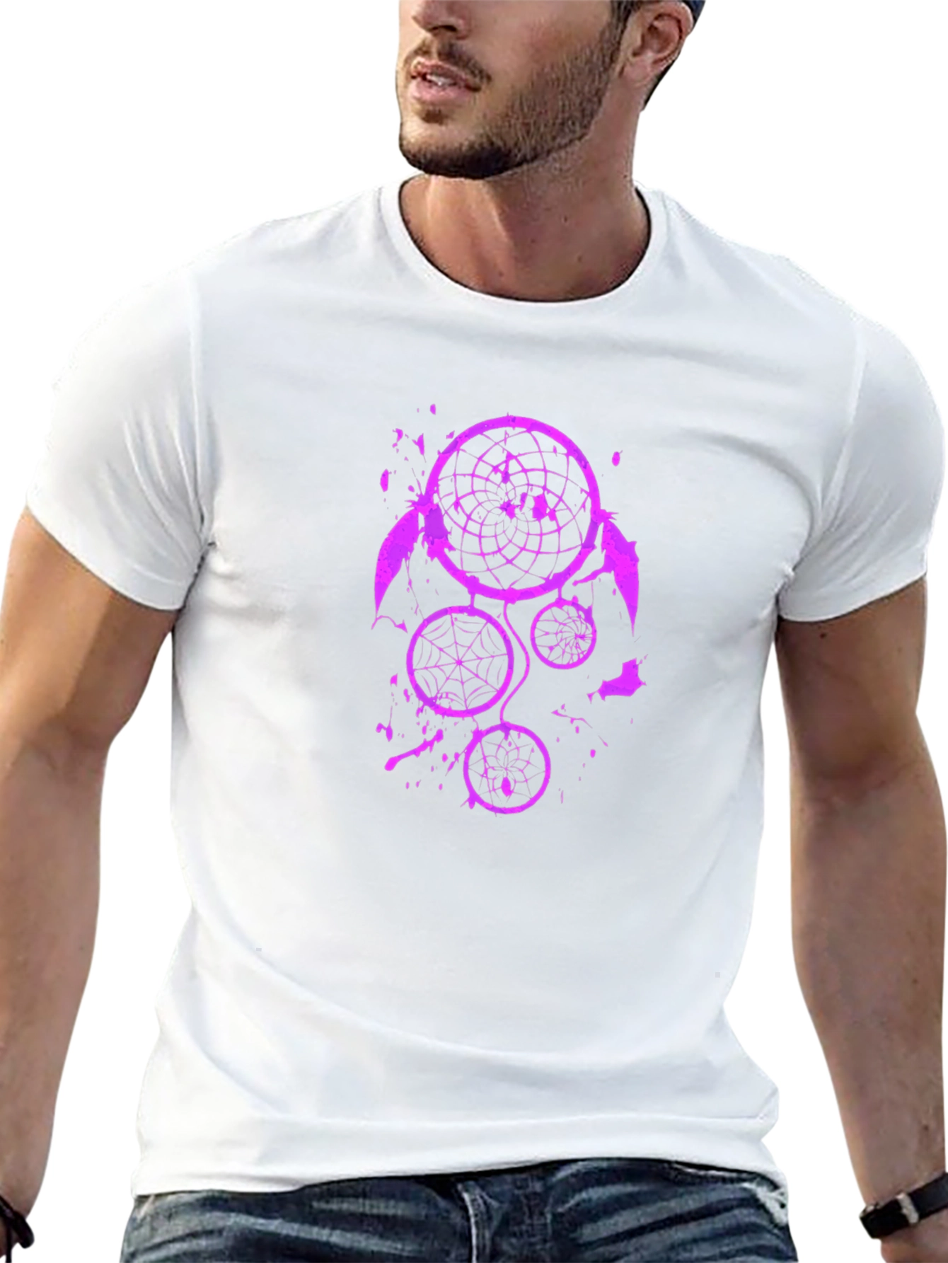 Camiseta Negra con Diseño Atrapasueños Morado
