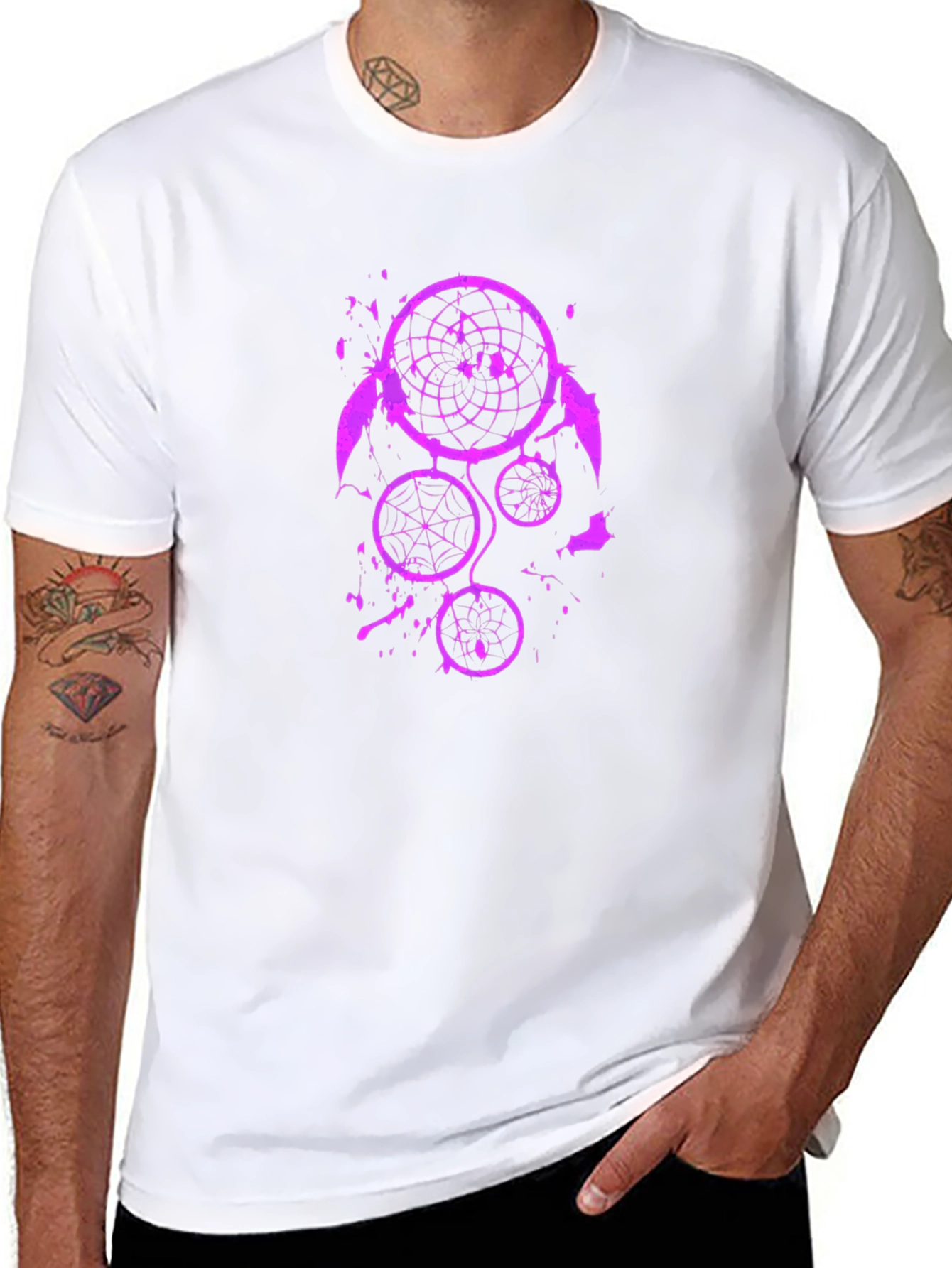 Camiseta Negra con Diseño Atrapasueños Morado
