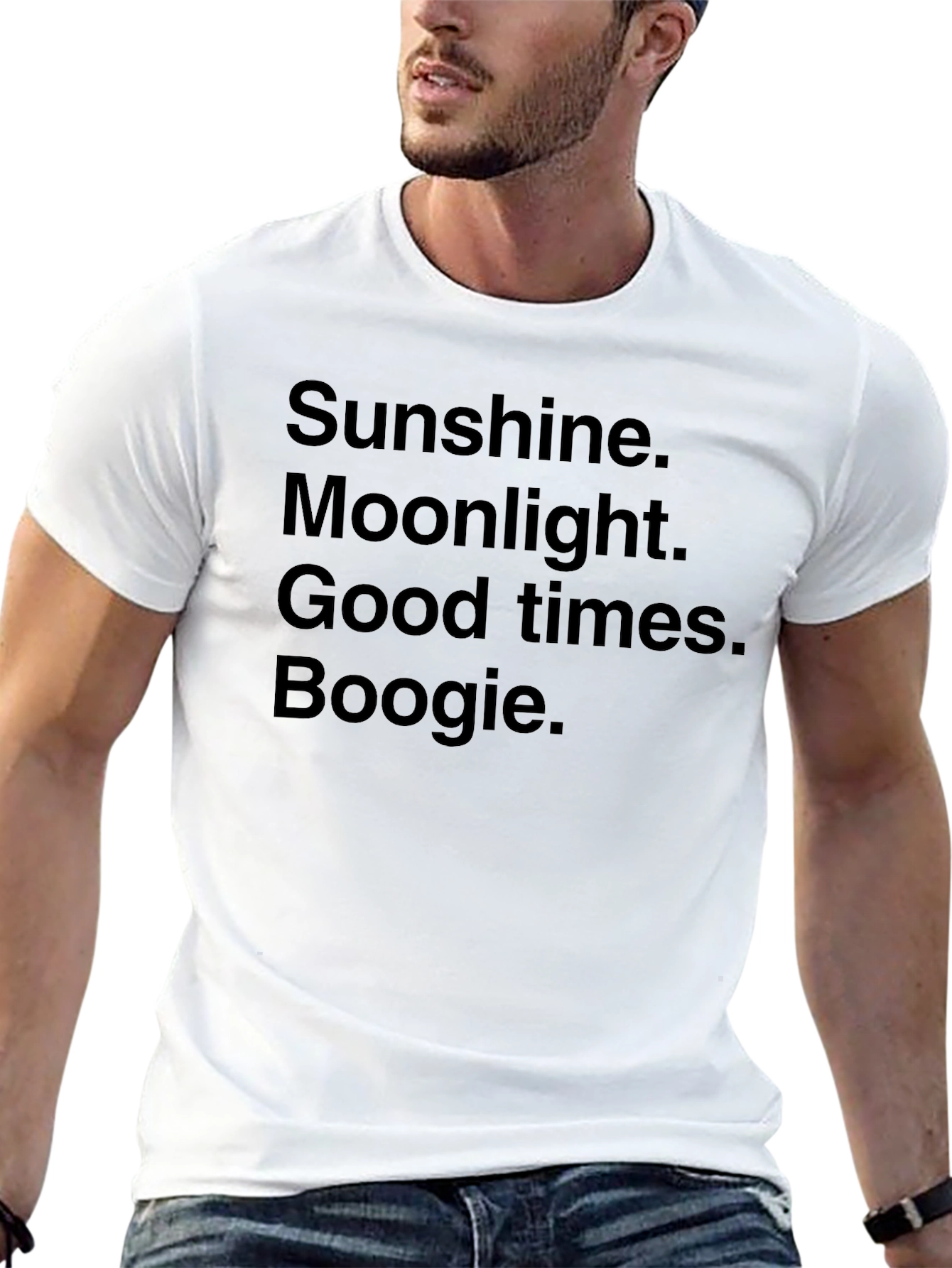 Camiseta Negra: Sunshine Moonlight Good Times Boogie