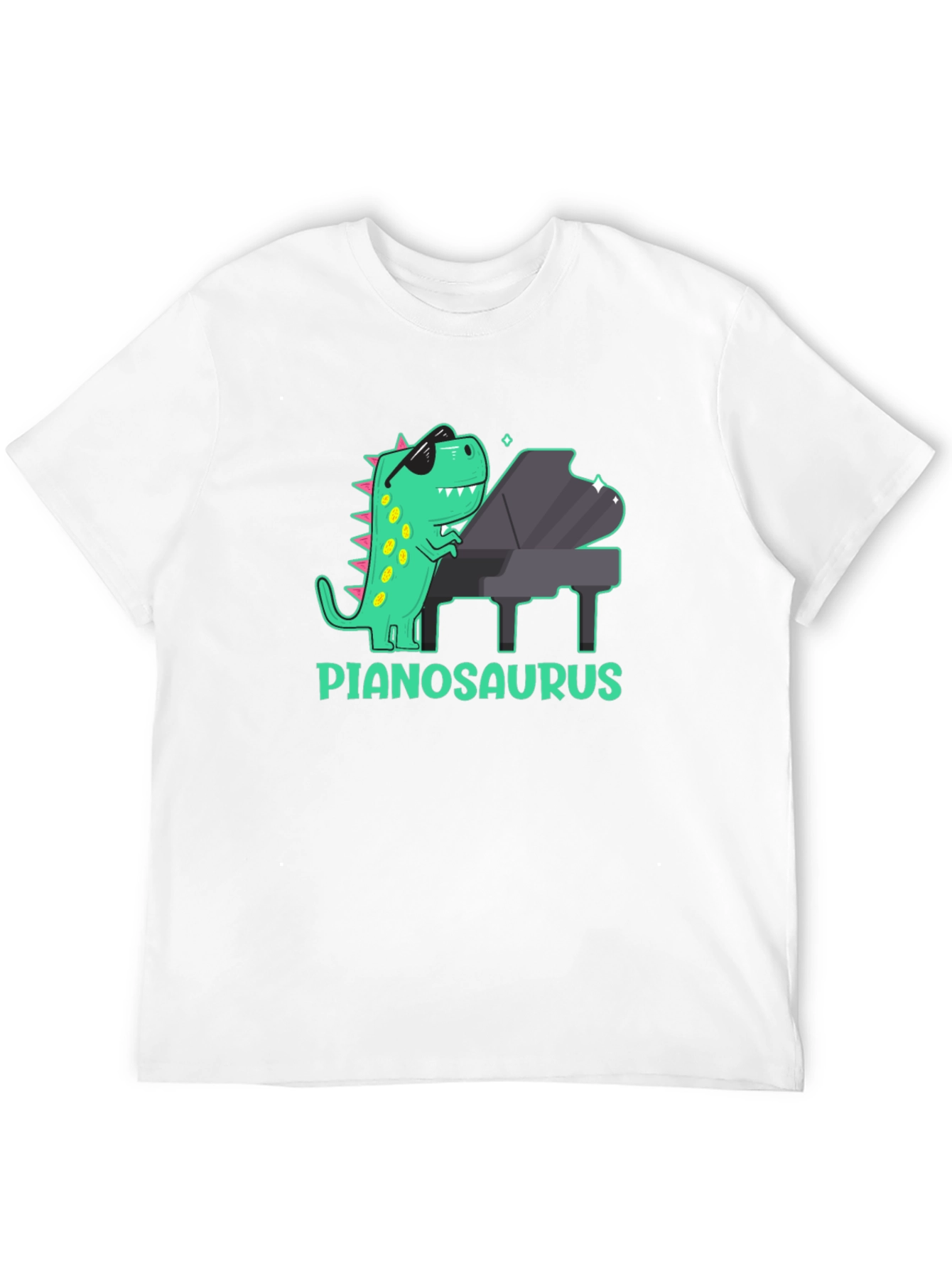 Camiseta Negra con Diseño de Dinosaurio Pianista