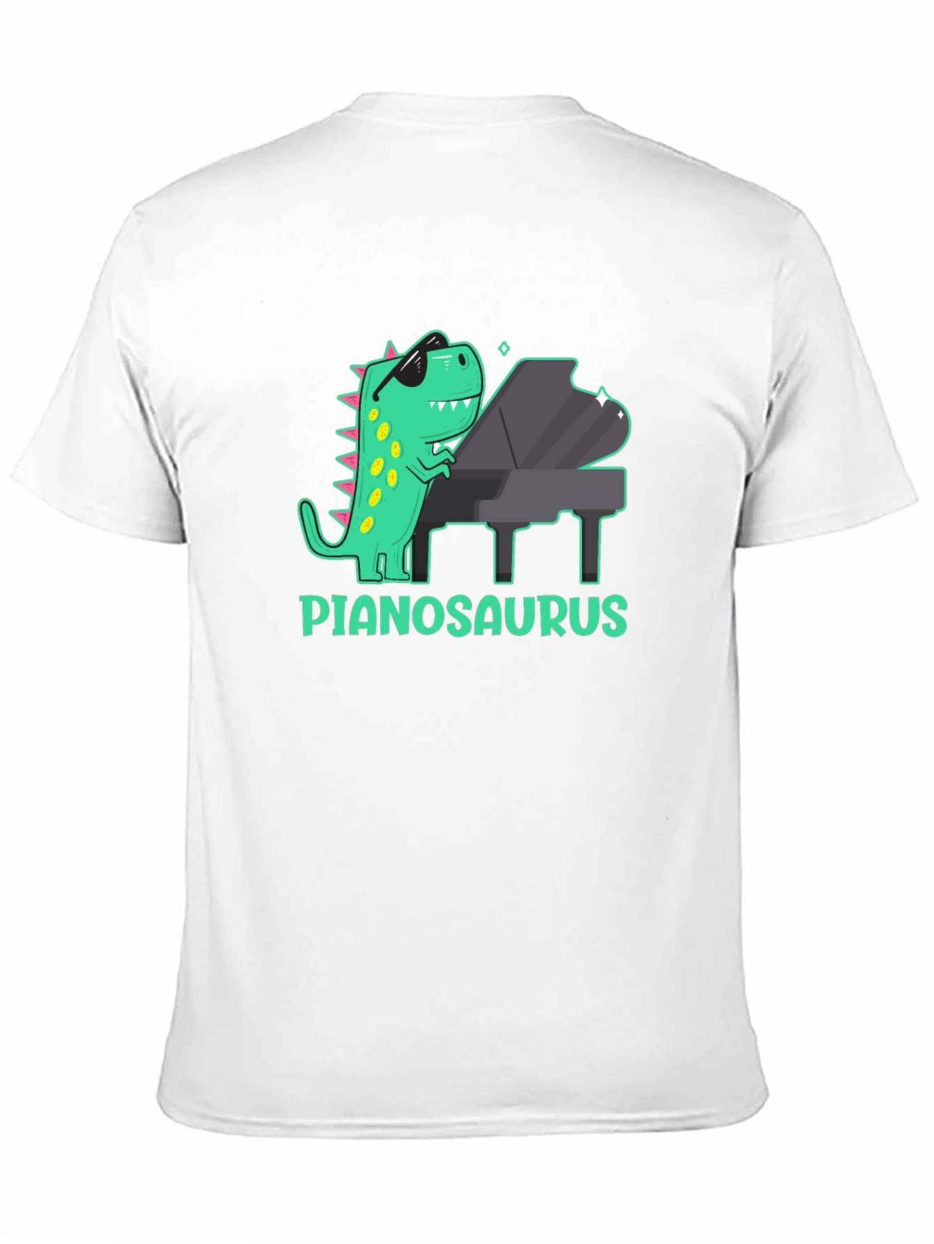 Camiseta Negra con Diseño de Dinosaurio Pianista