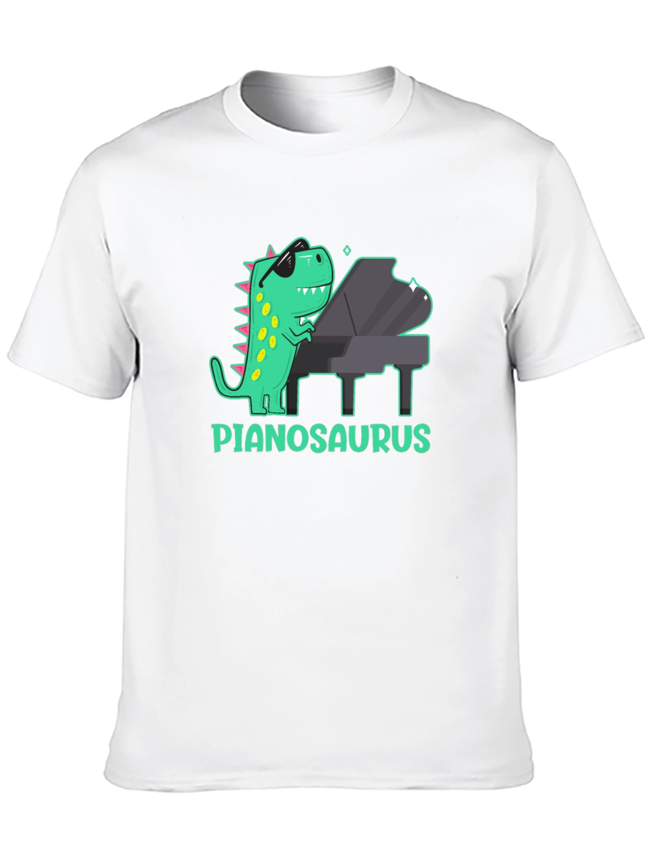 Camiseta Negra con Diseño de Dinosaurio Pianista