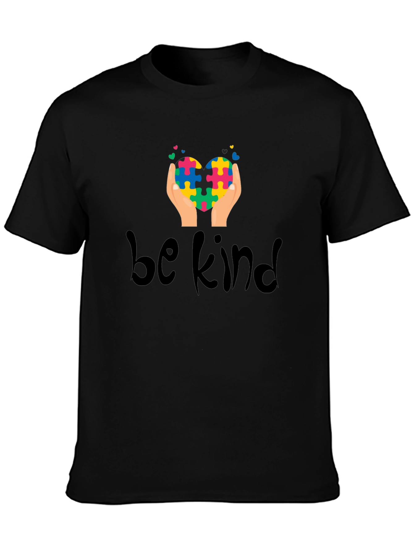 Camiseta Negra Be Kind Corazón Puzzle