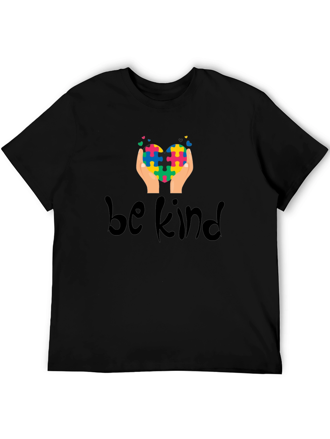 Camiseta Negra Be Kind Corazón Puzzle