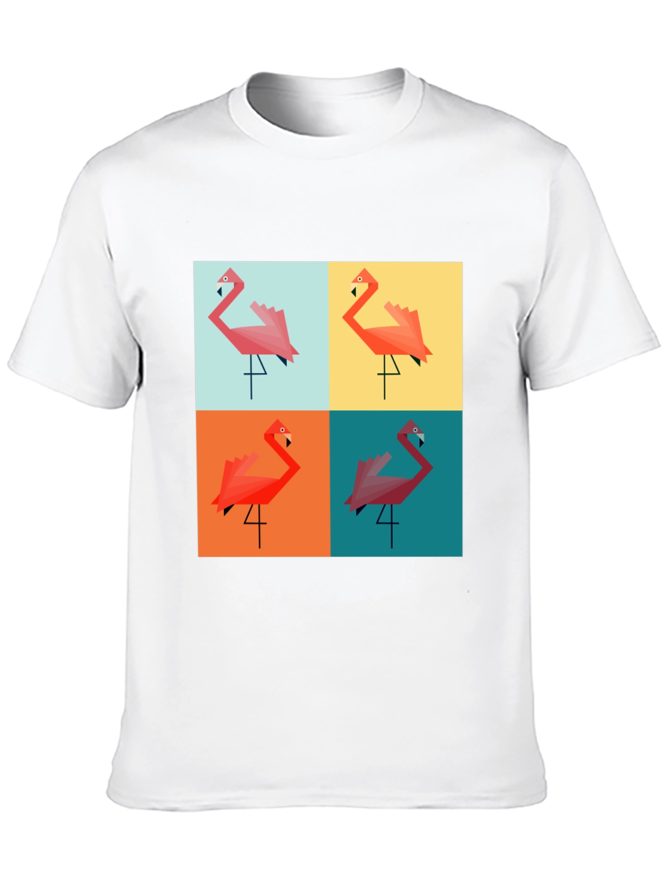 Camiseta Negra con Diseño de Flamingos Geométricos