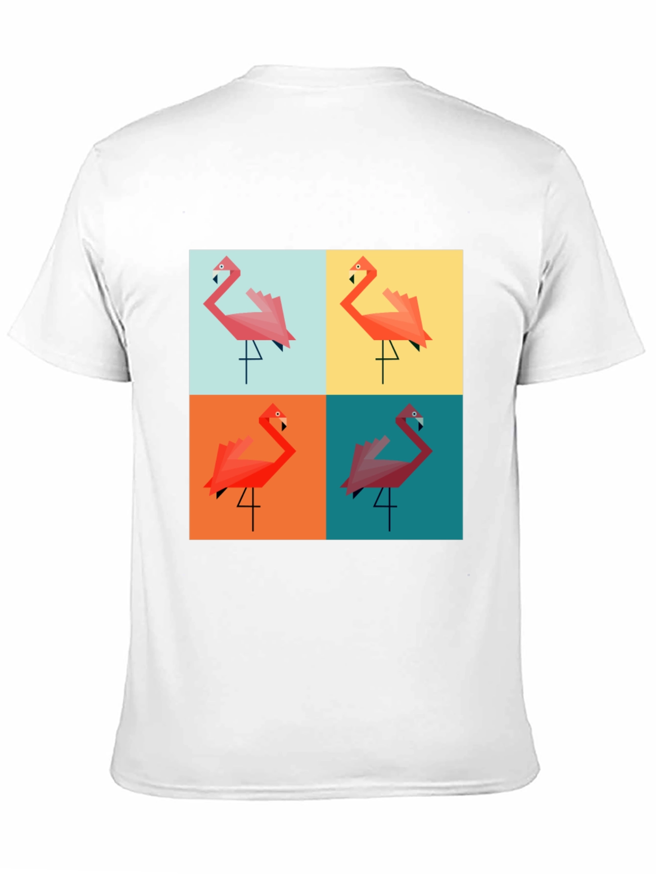 Camiseta Negra con Diseño de Flamingos Geométricos