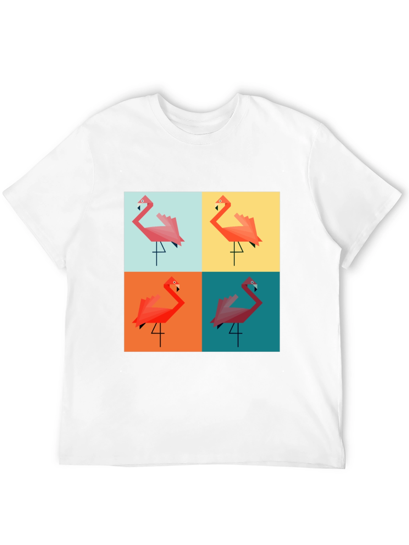 Camiseta Negra con Diseño de Flamingos Geométricos