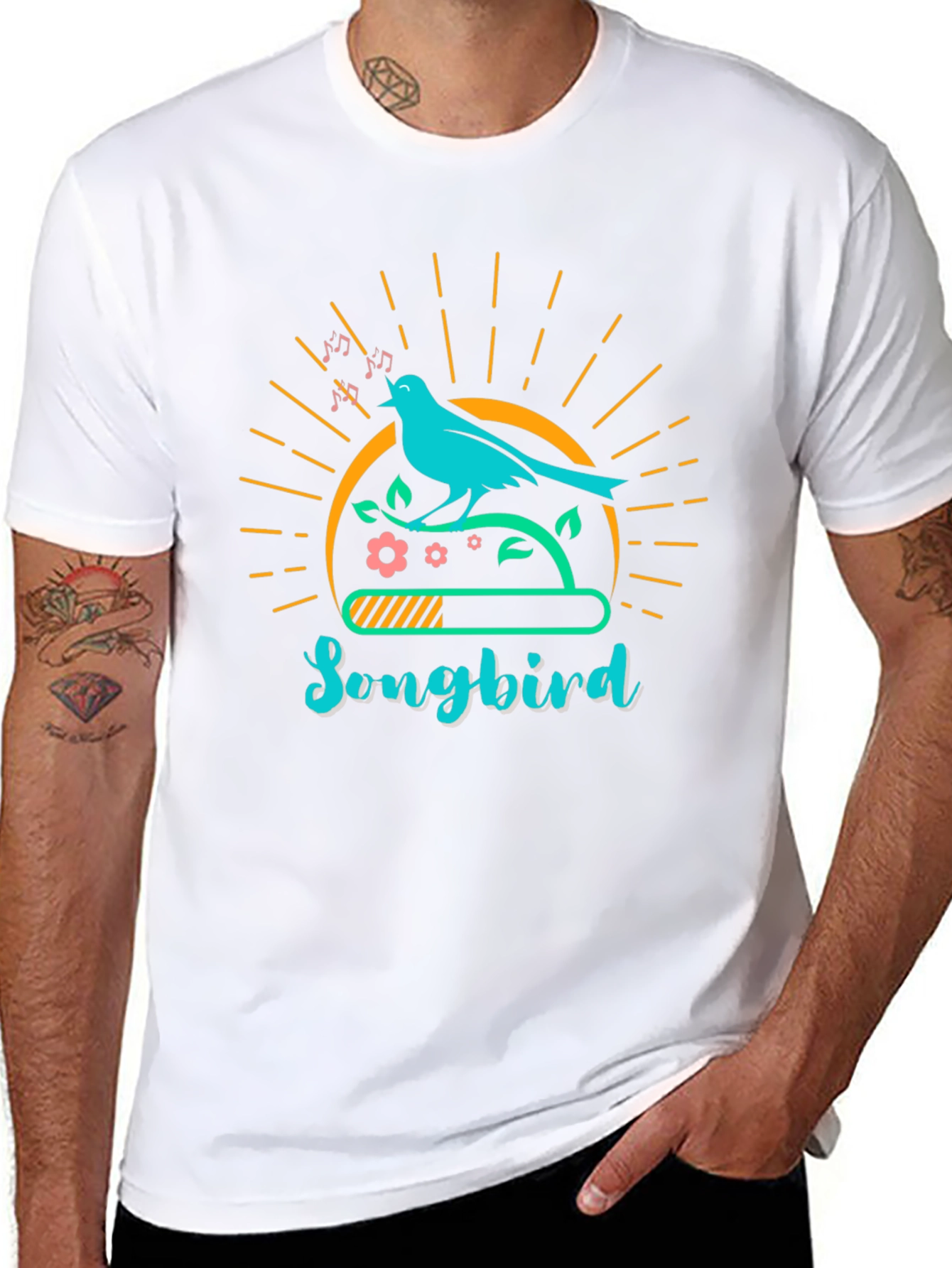 Camiseta Negra con Diseño de Pájaro Cantor