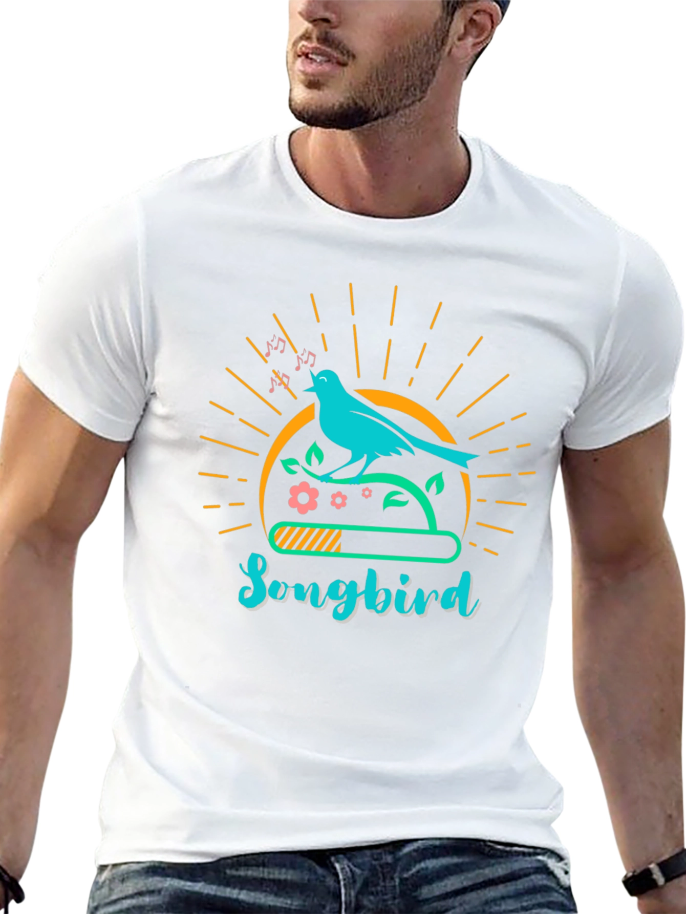 Camiseta Negra con Diseño de Pájaro Cantor