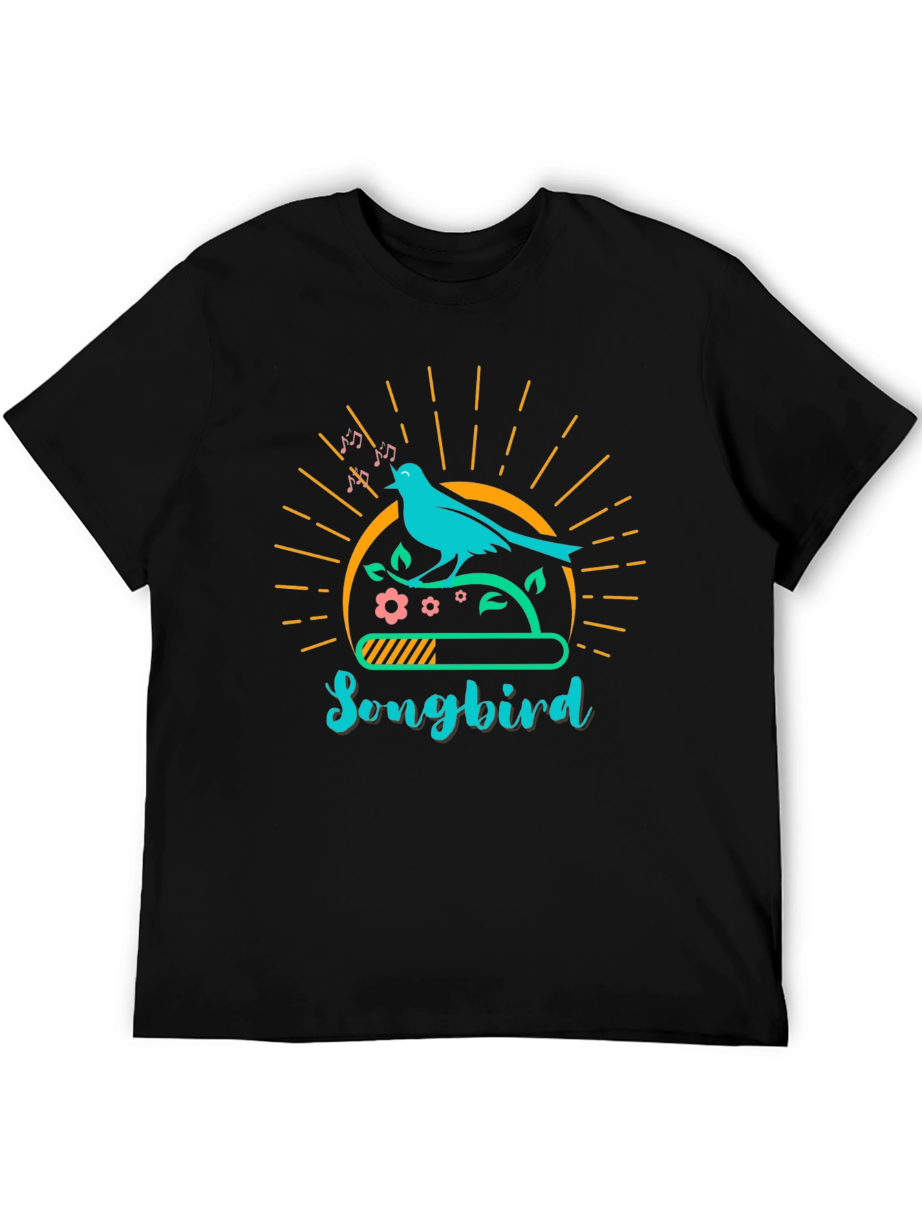 Camiseta Negra con Diseño de Pájaro Cantor
