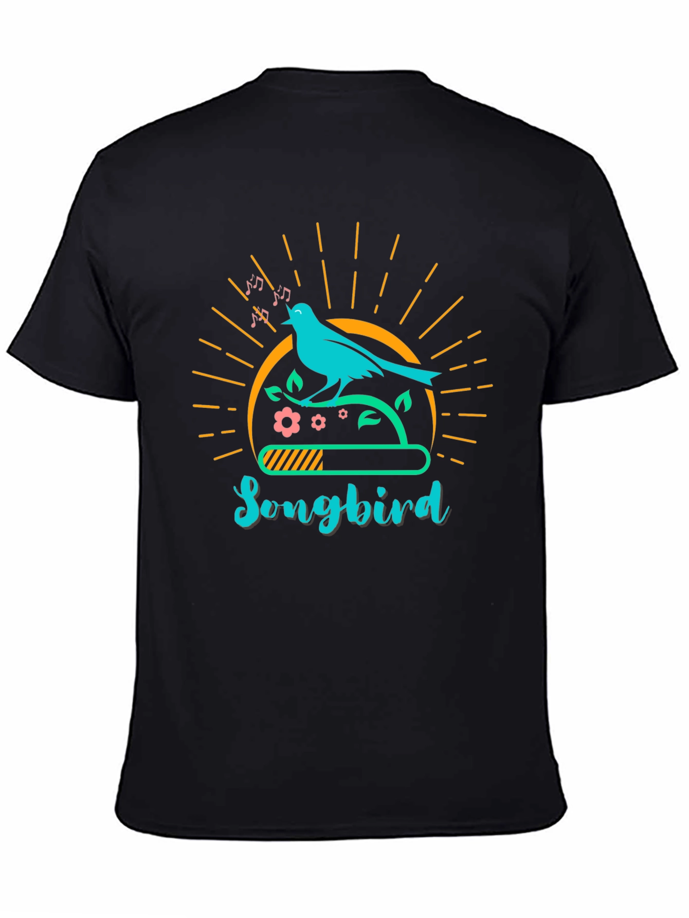 Camiseta Negra con Diseño de Pájaro Cantor
