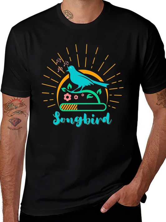 Camiseta Negra con Diseño de Pájaro Cantor