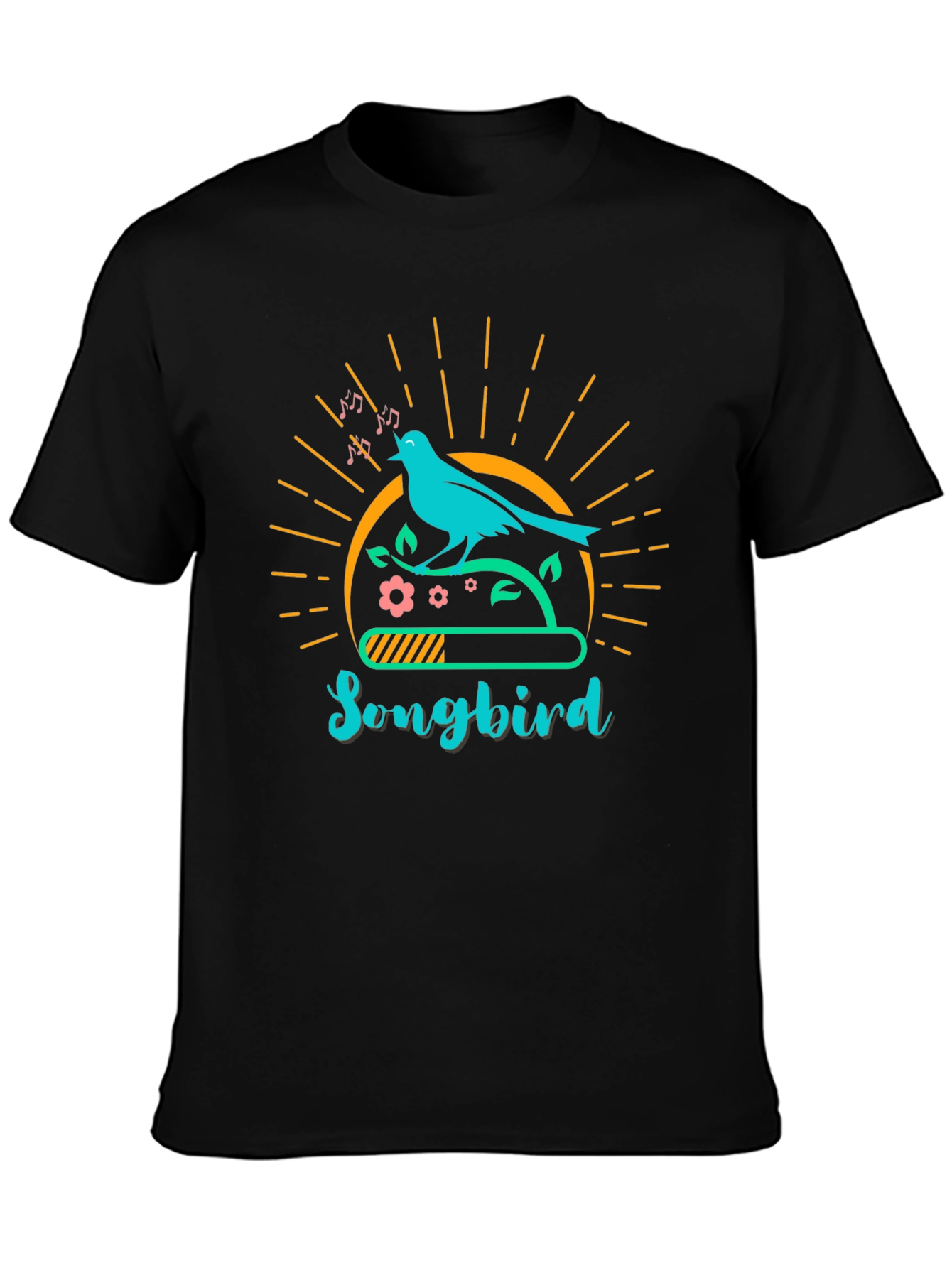 Camiseta Negra con Diseño de Pájaro Cantor