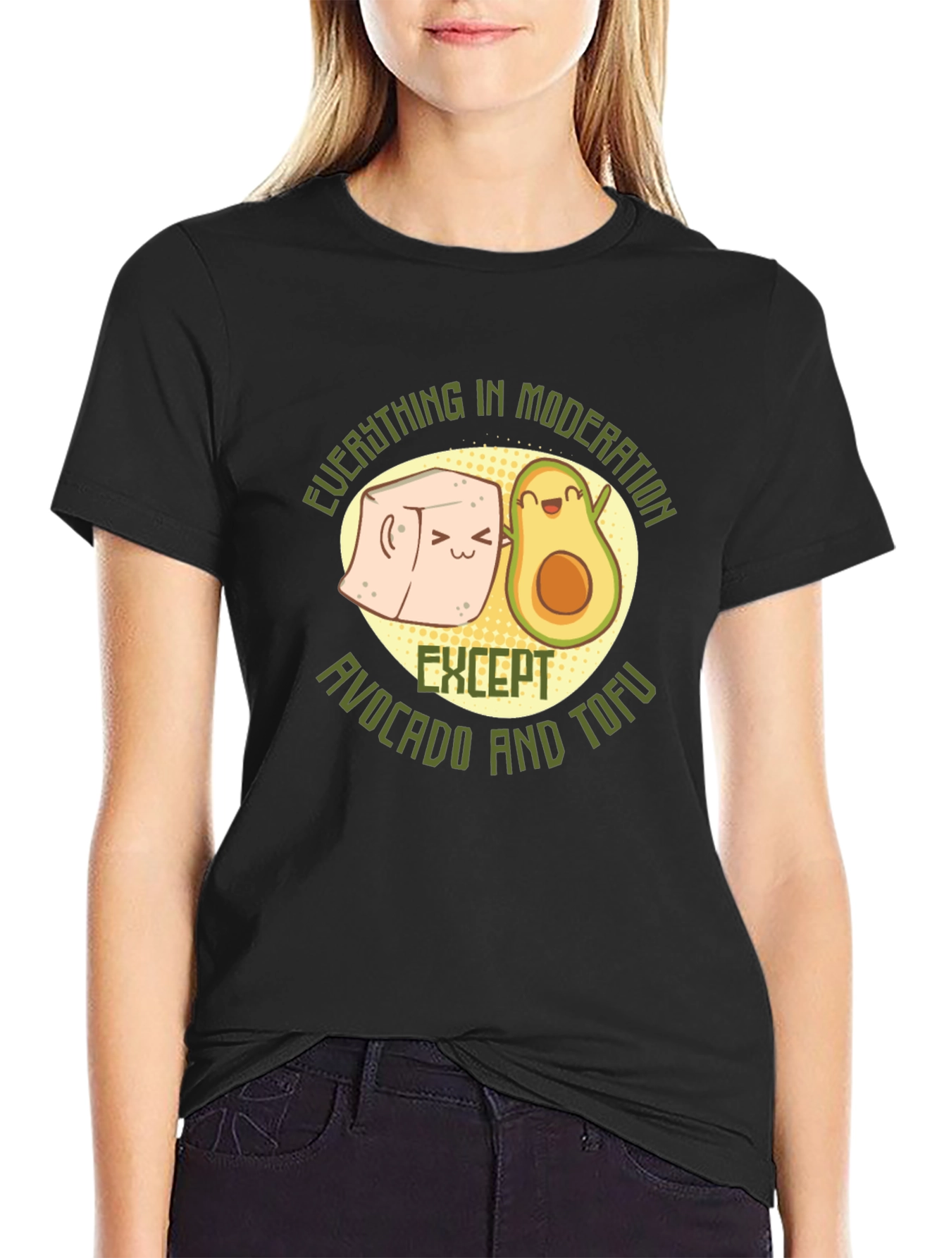 Camiseta Negra con Diseño de Aguacate y Tofu