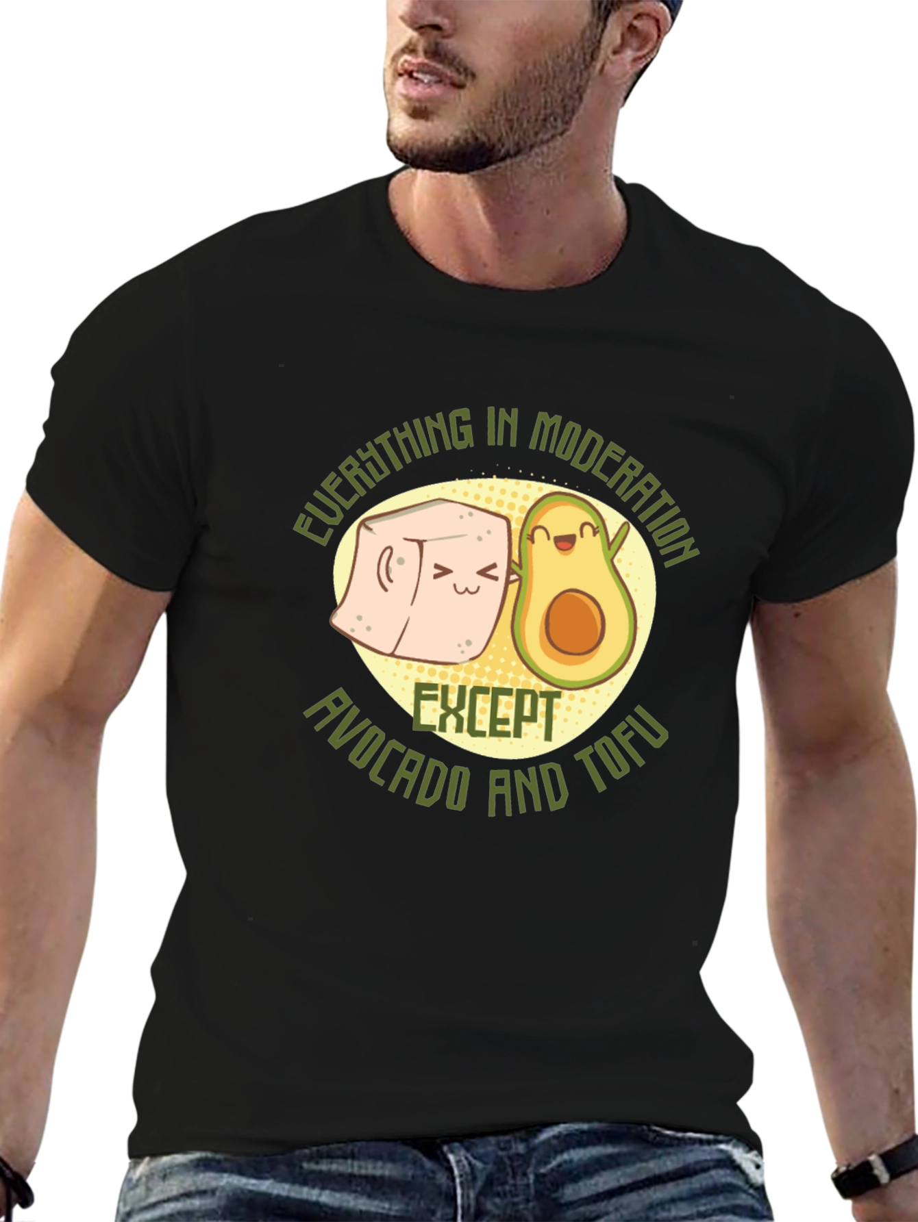 Camiseta Negra con Diseño de Aguacate y Tofu