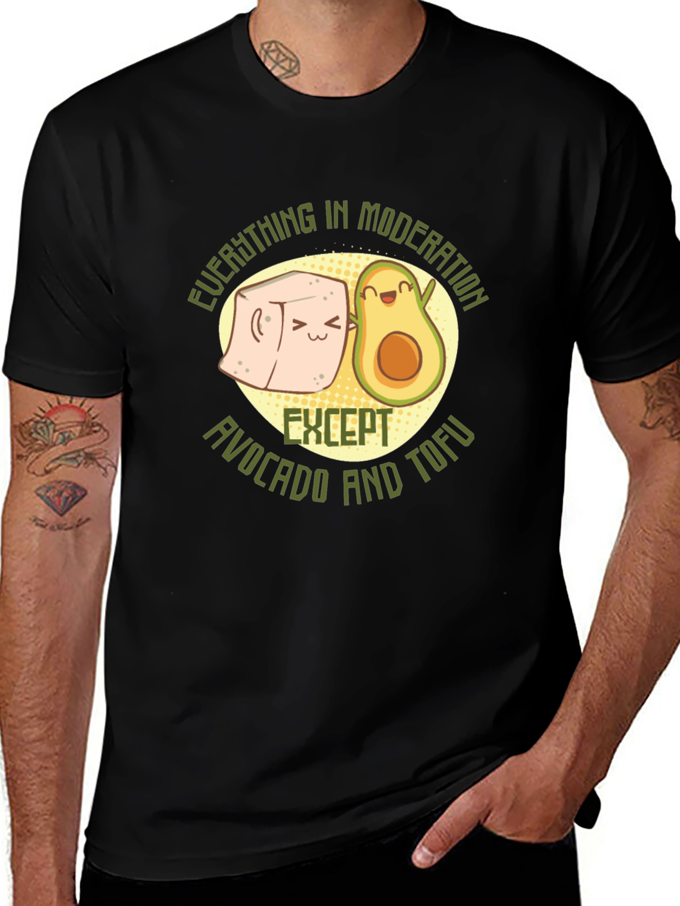Camiseta Negra con Diseño de Aguacate y Tofu