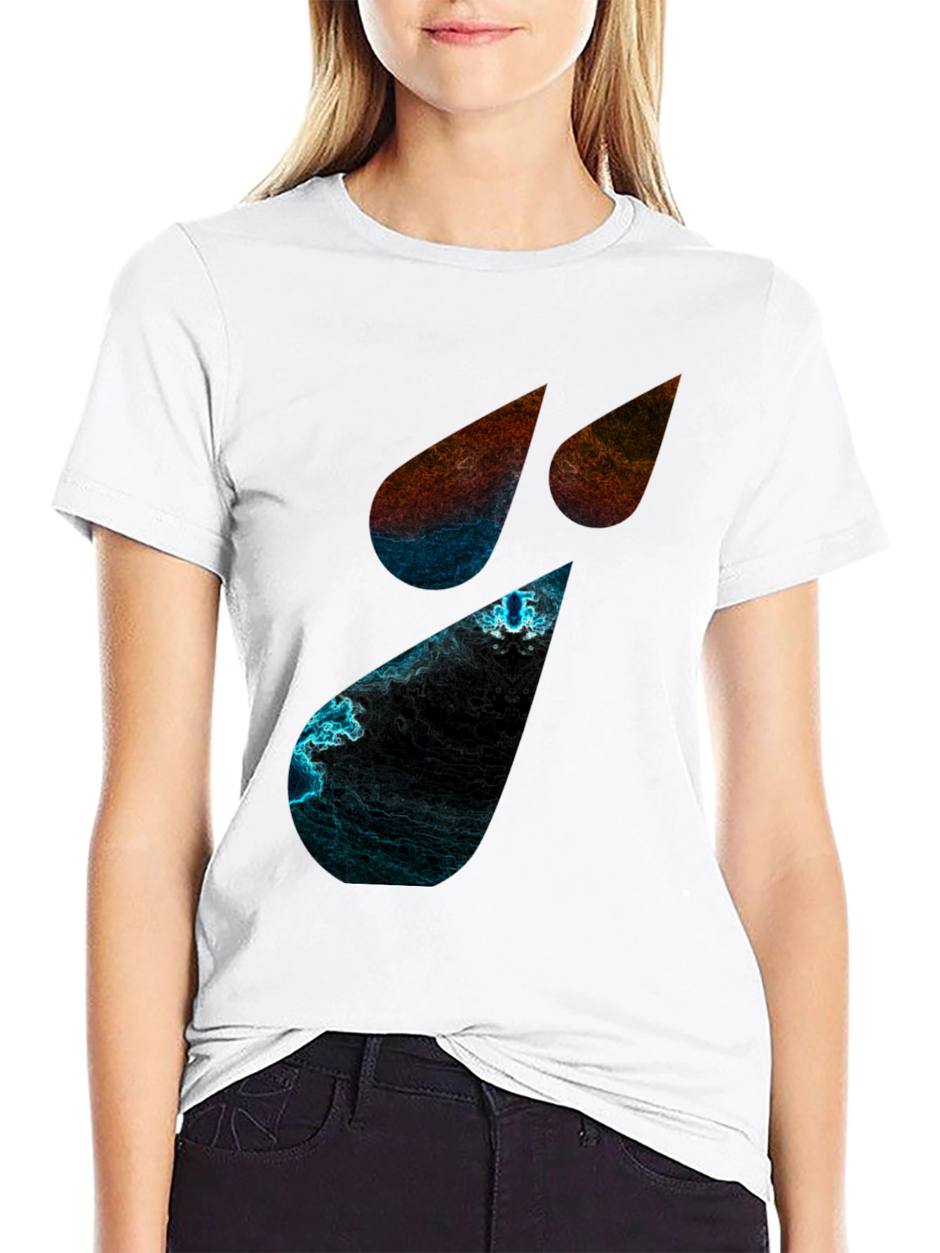 Camiseta Negra con Diseño Abstracto de Lágrimas