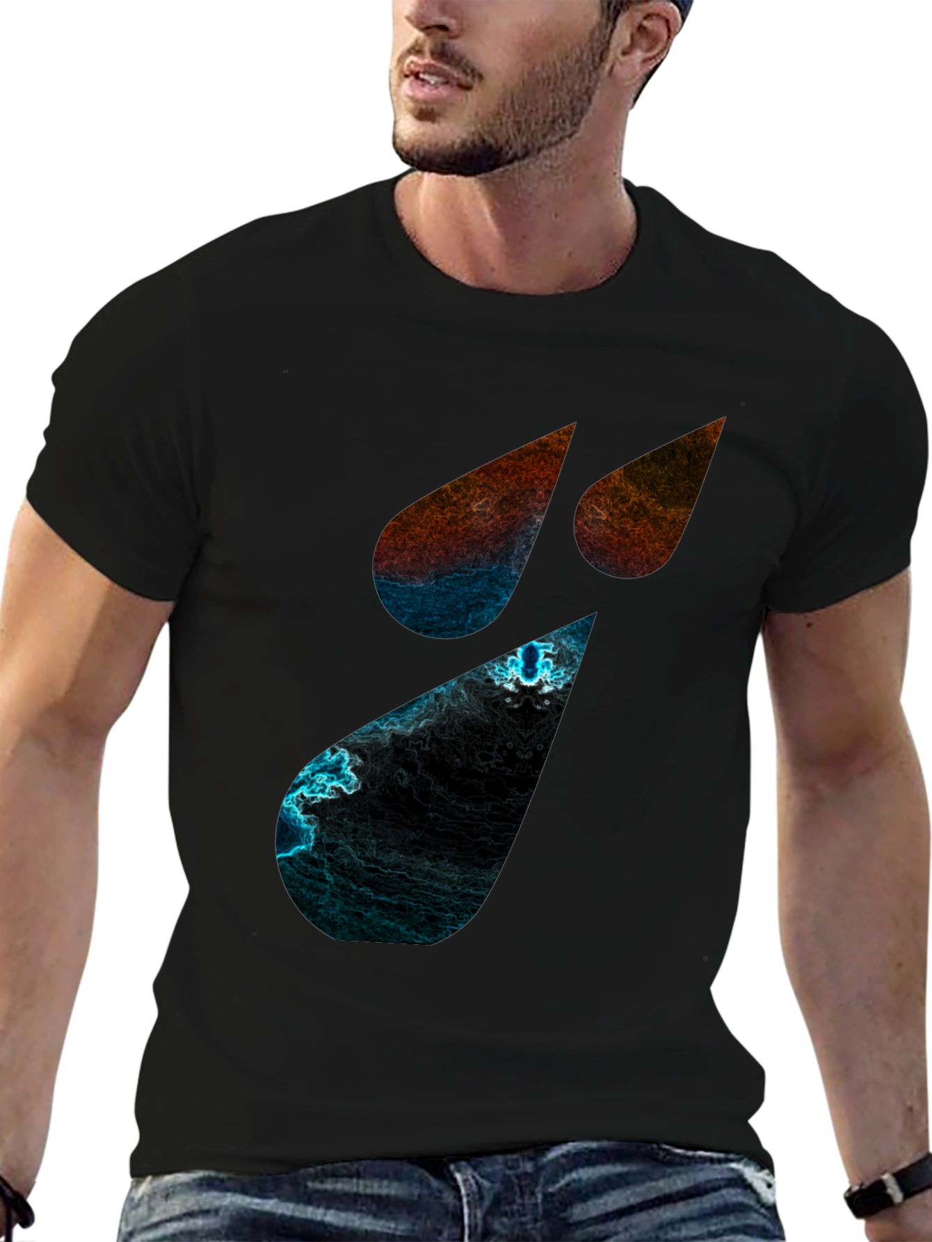 Camiseta Negra con Diseño Abstracto de Lágrimas