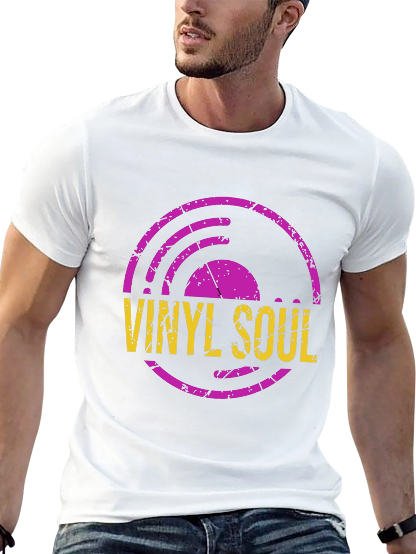 Camiseta Negra con Diseño de Vinilo Soul